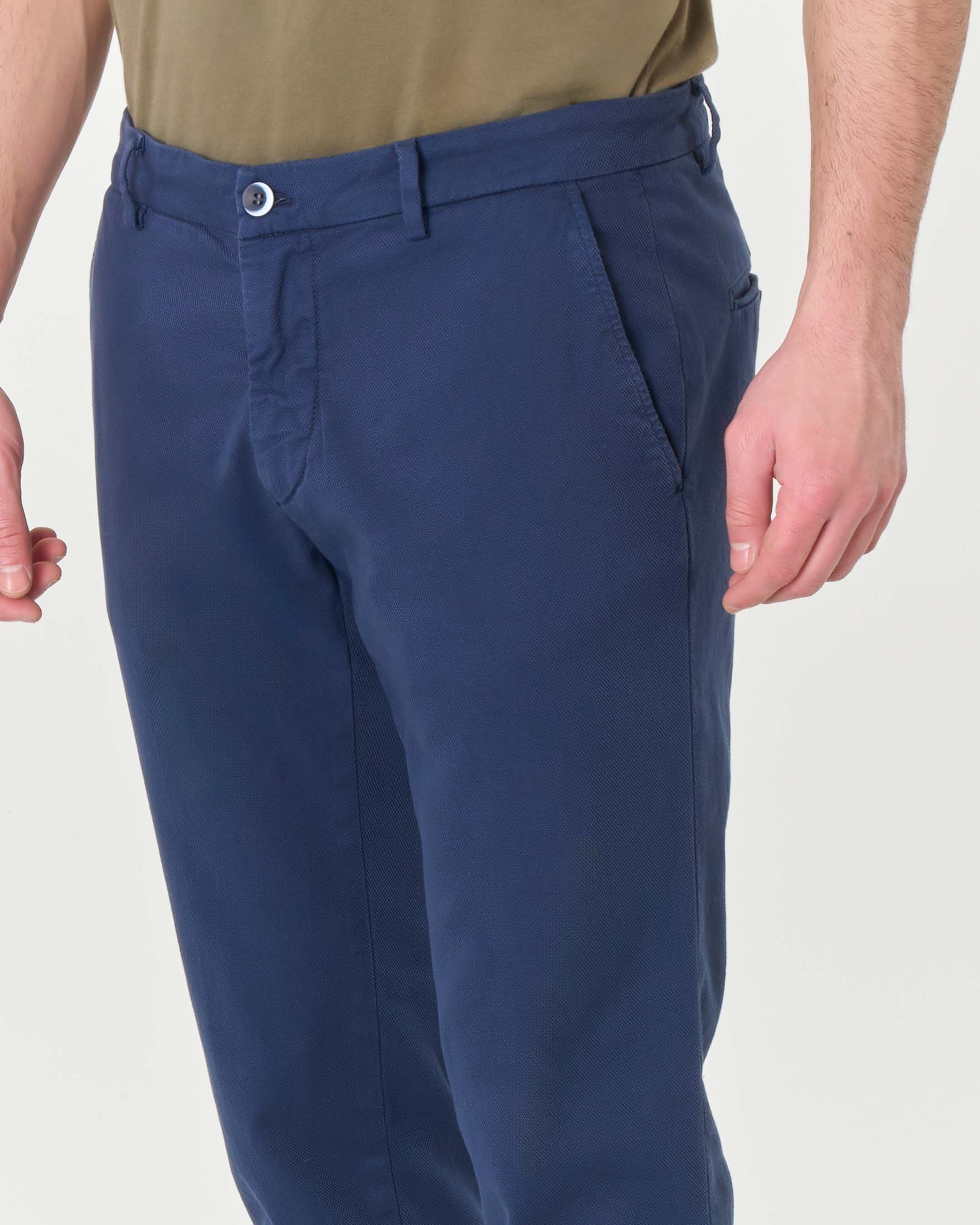 Pantalone chino Levanto blu indaco in cotone stretch micro armatura
