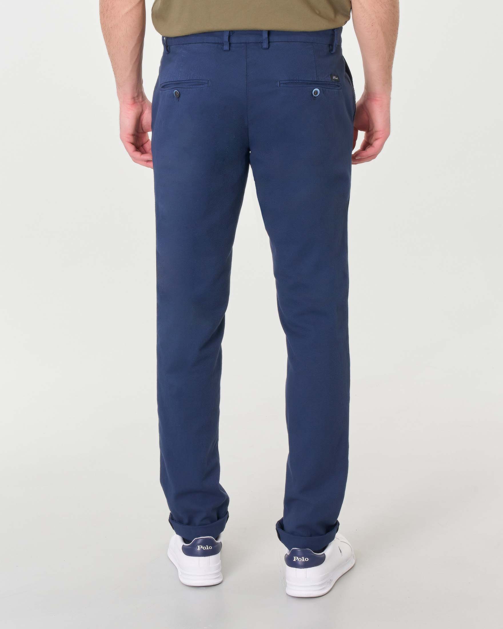 Pantalone chino Levanto blu indaco in cotone stretch micro armatura