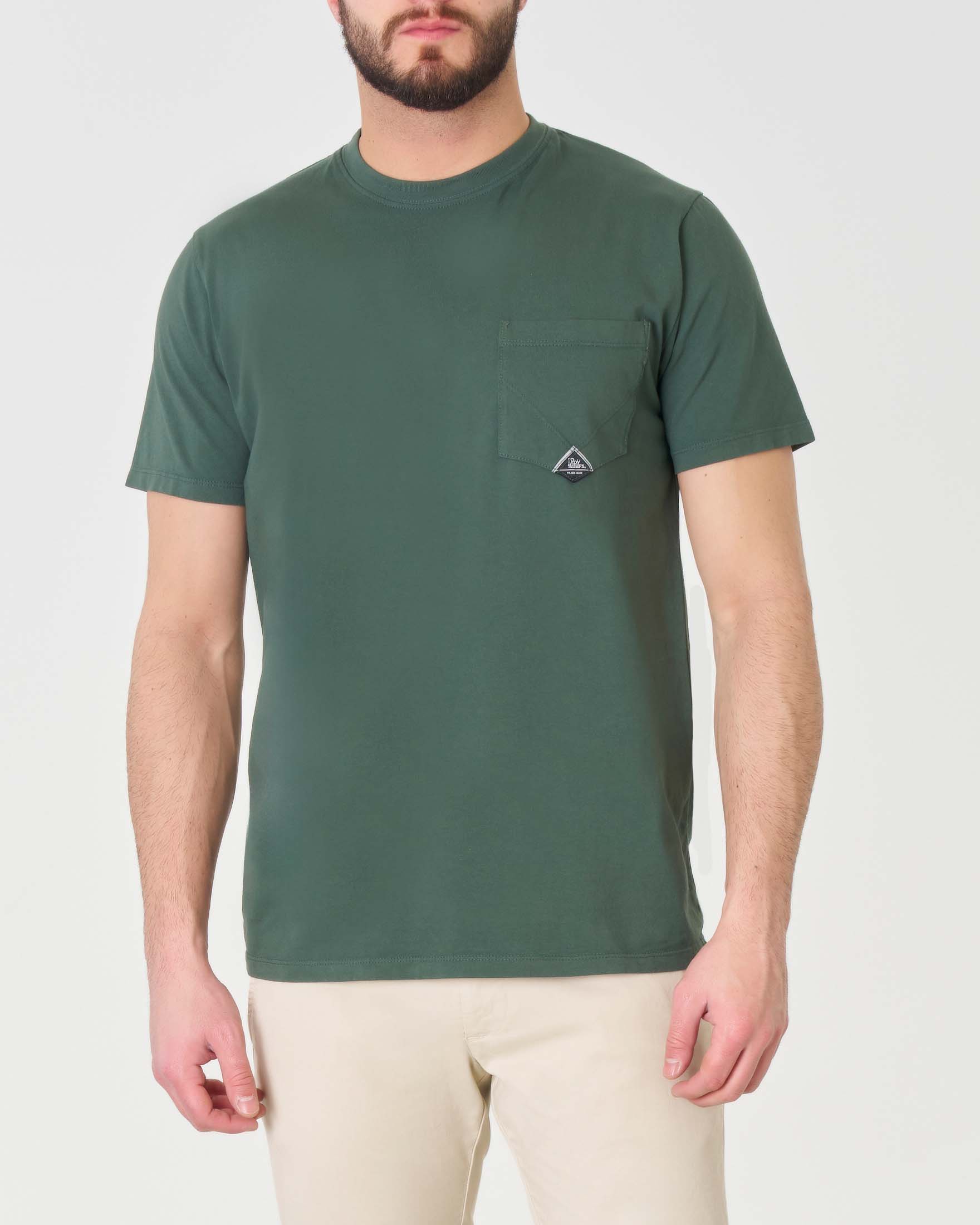 T-shirt mezza manica verde in puro cotone con taschino applicato sul petto