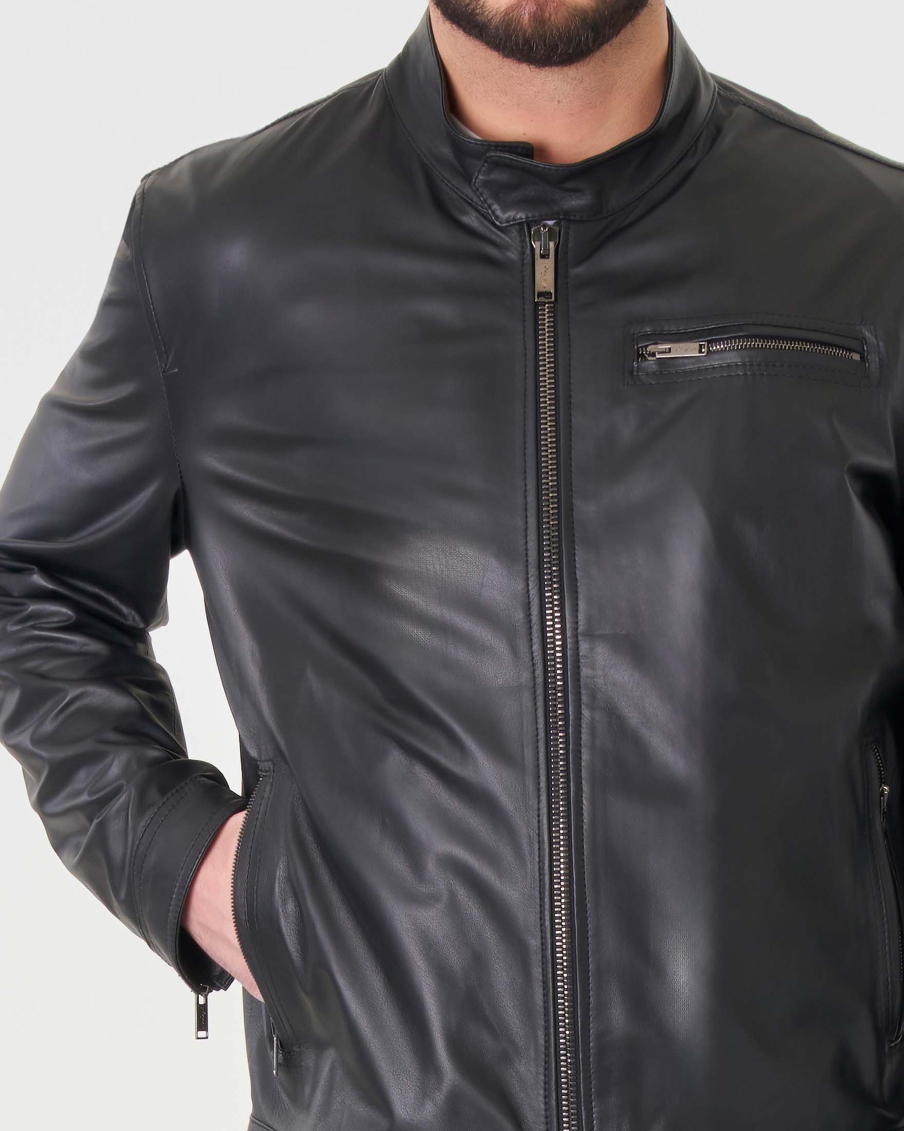 Giacca In Finta Pelle Uomo Fahsyee - Bomber Nero, Colletto Coreano, Slim Fit, Da Motociclista - Foto 11