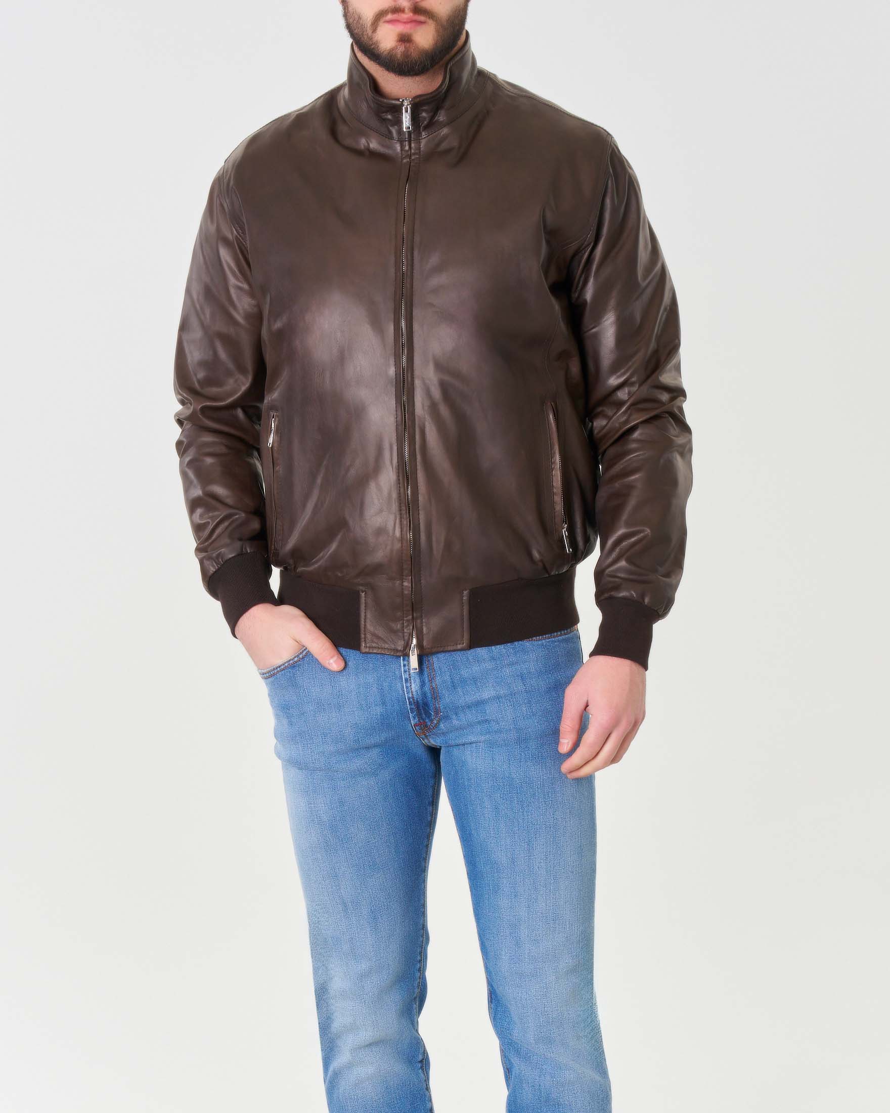 Giacca bomber in vera pelle testa di moro