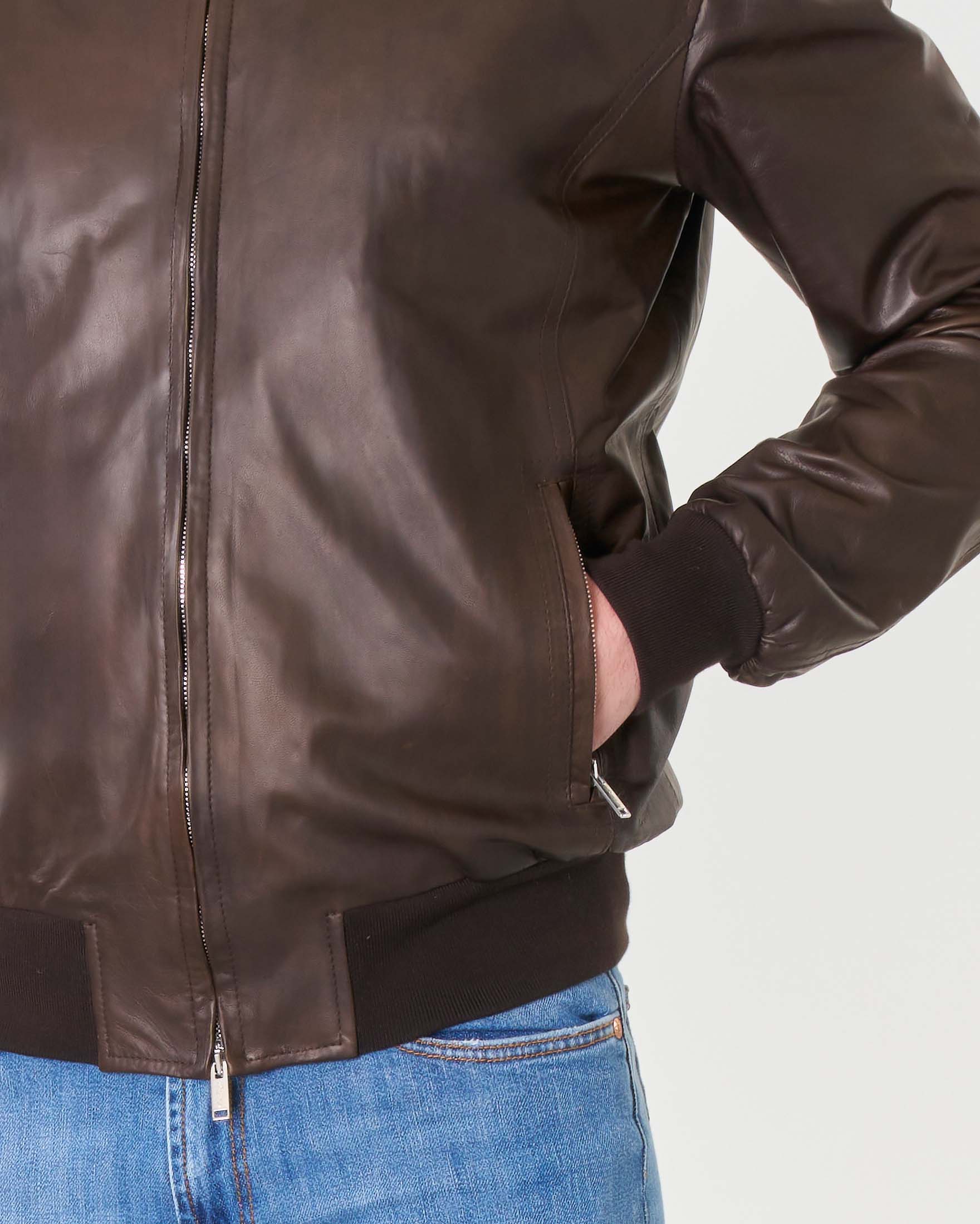 Giacca bomber in vera pelle testa di moro image