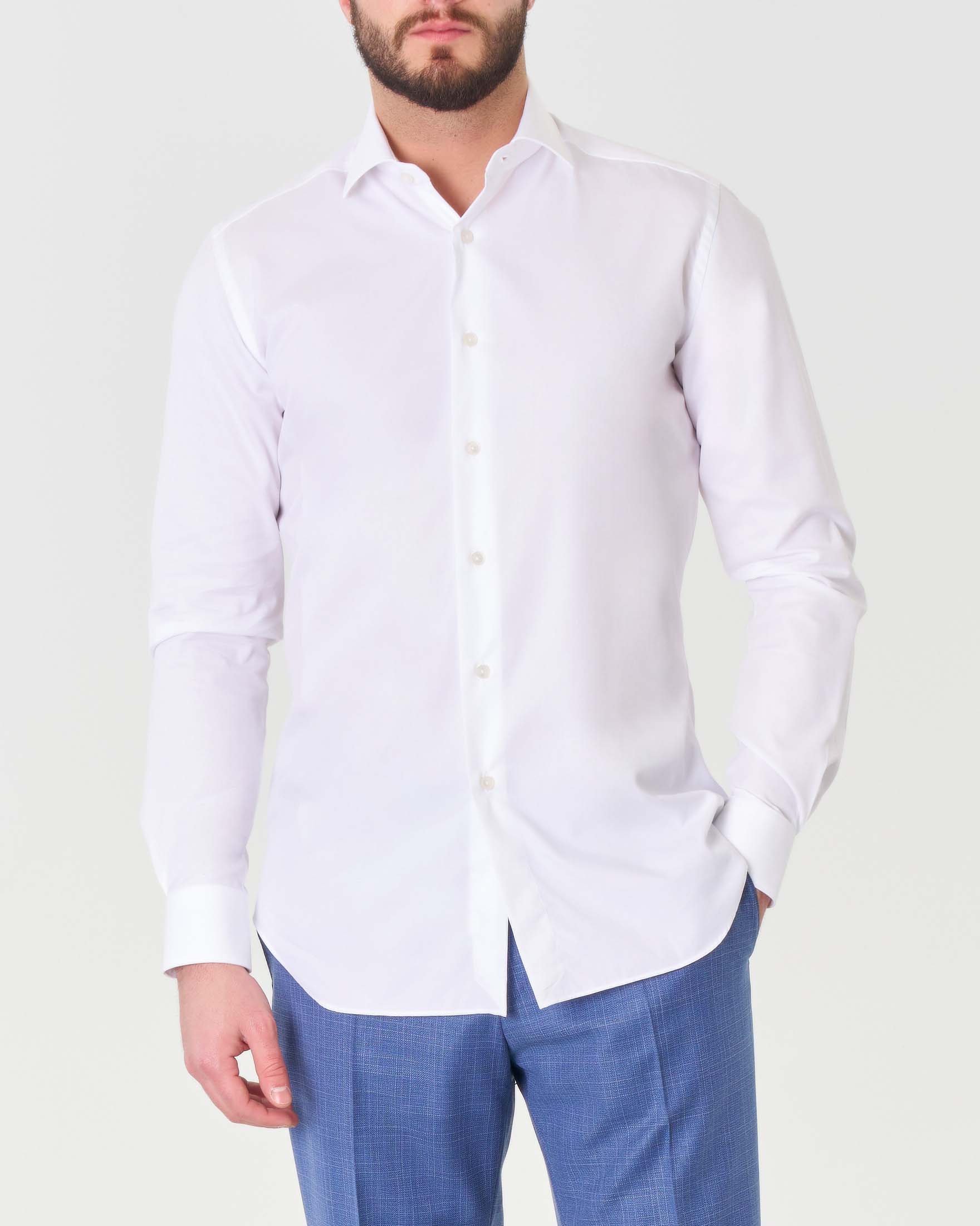 Camicia bianca micro piquè di puro cotone tailor fit