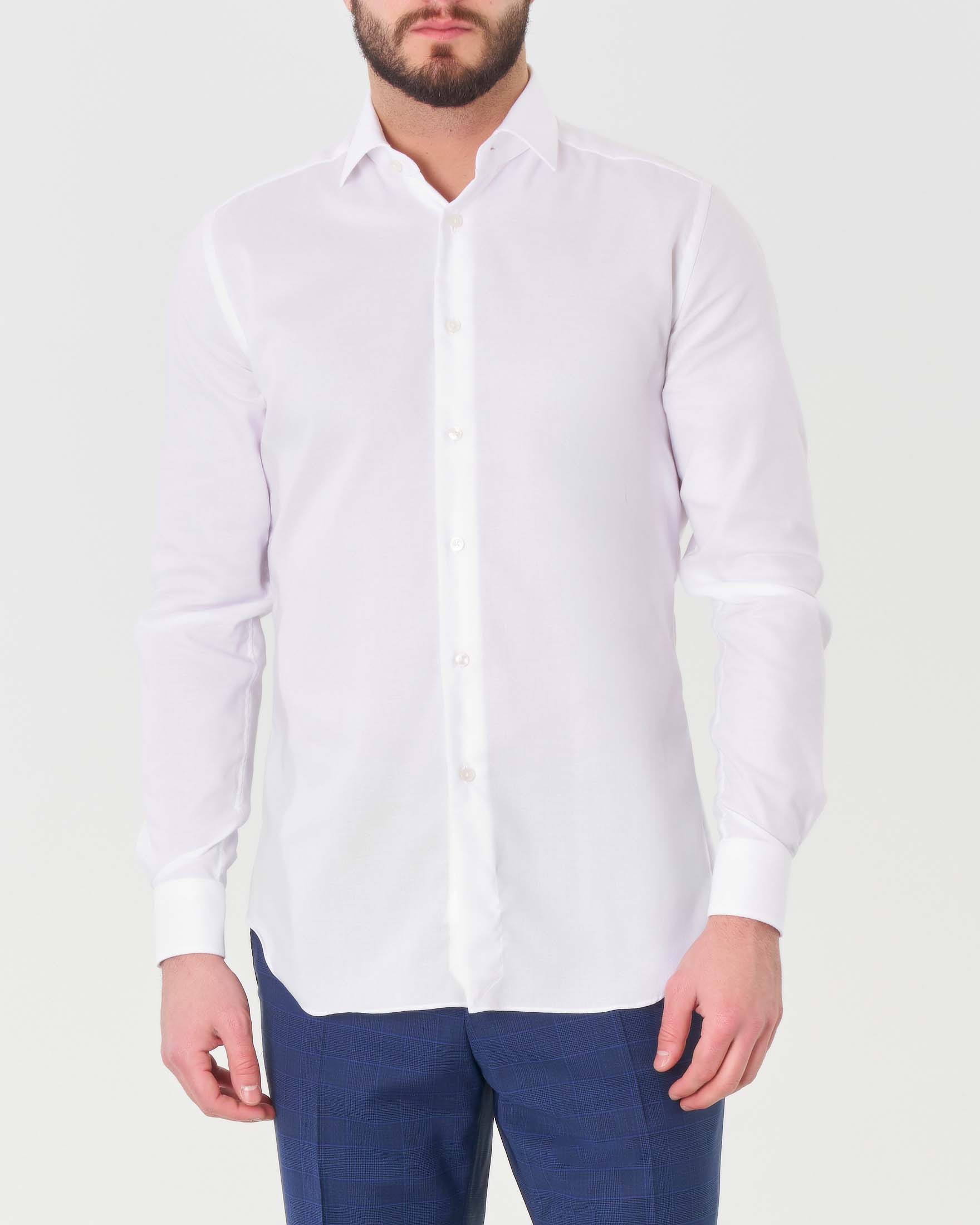 Camicia bianca micro armatura di puro cotone tailor fit