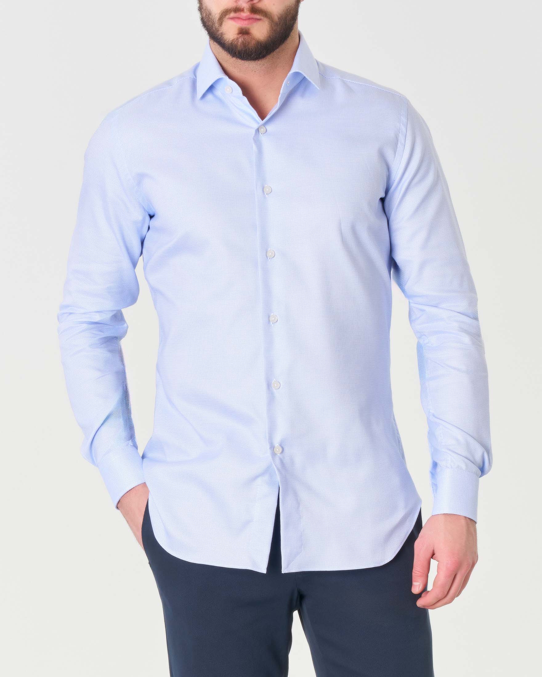 Camicia azzurra micro armatura di puro cotone tailor fit