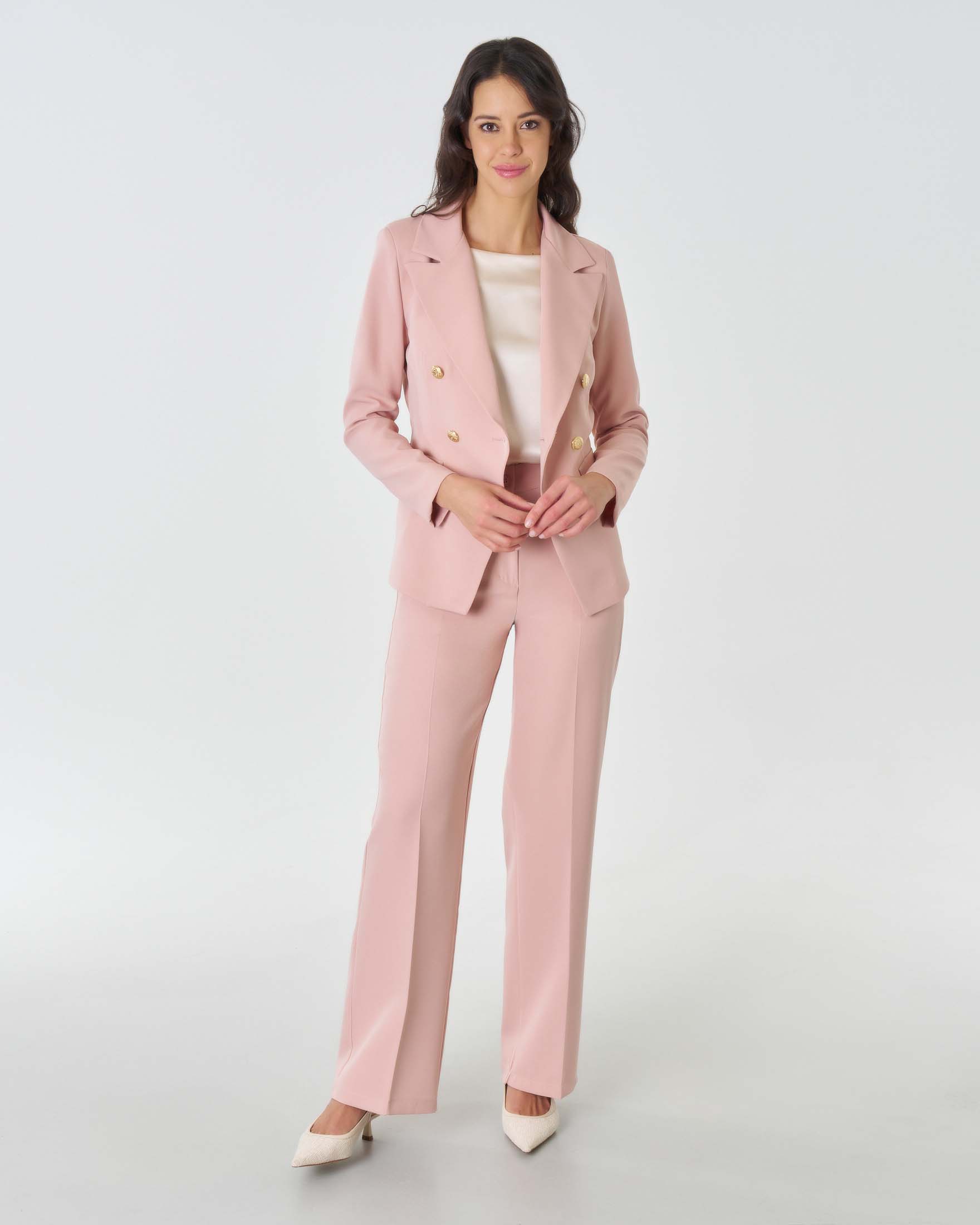 Pantaloni staight rosa cipria in tessuto tecnico stretch
