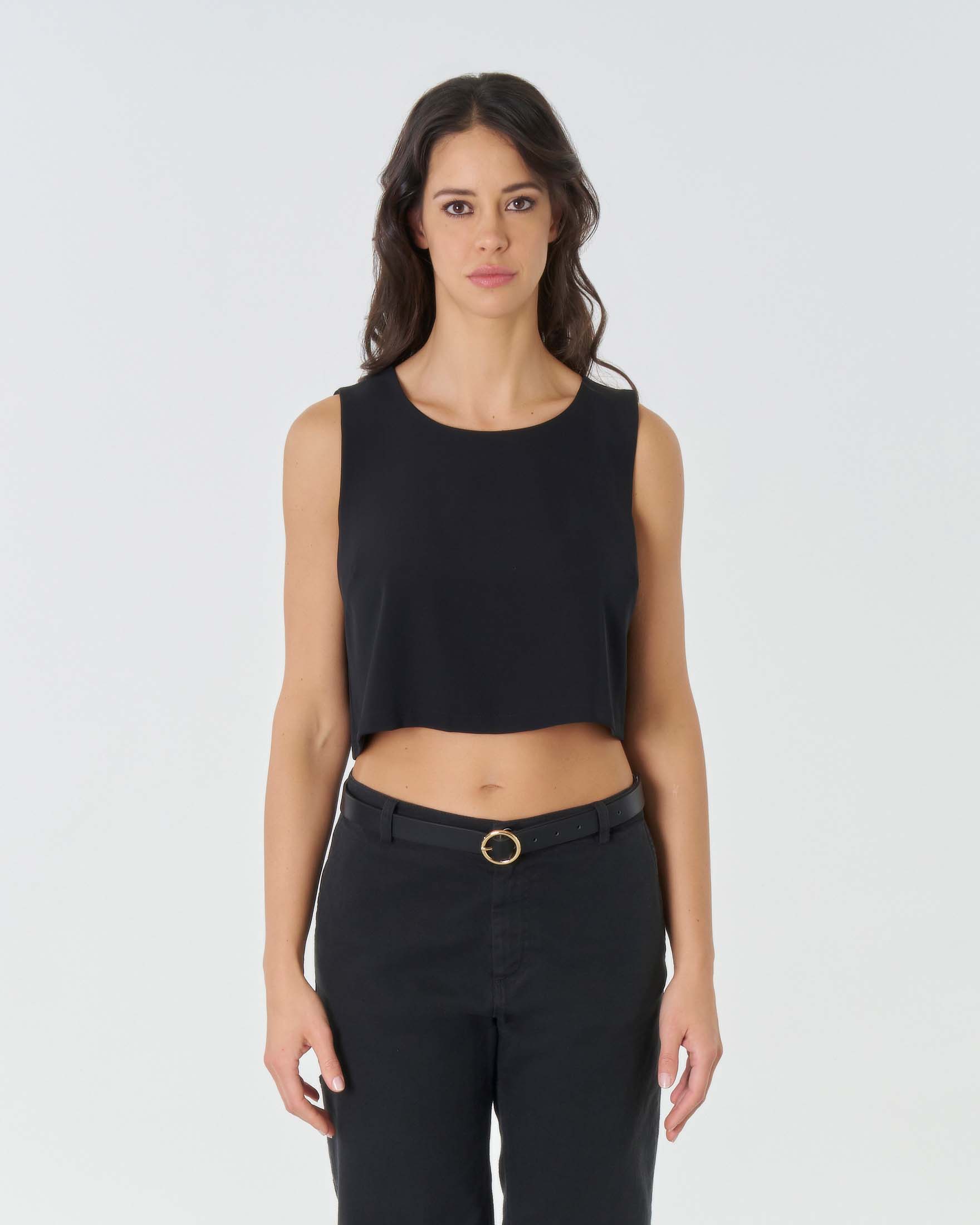 Crop top nero in cady senza maniche image