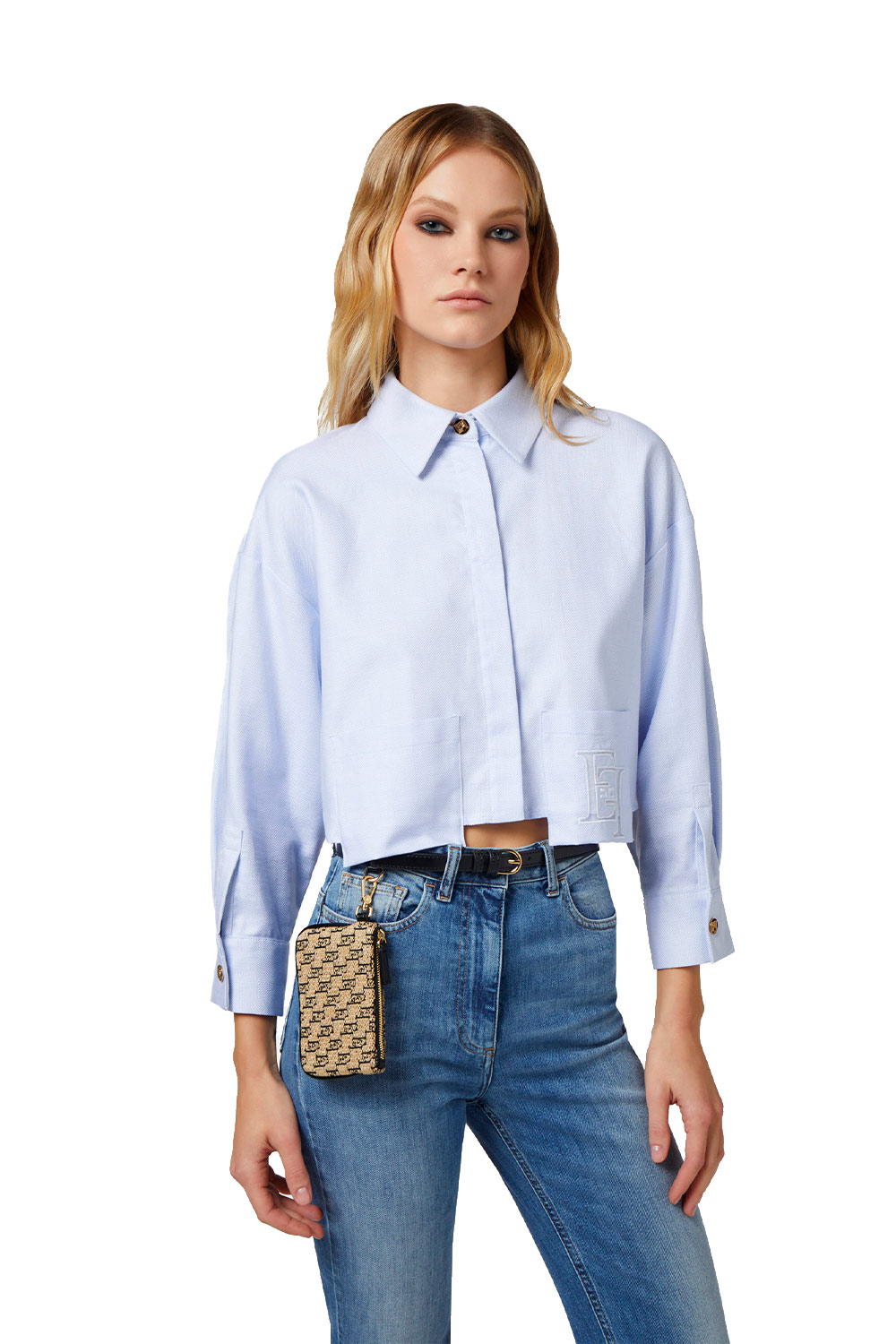 Camicia Cropped in Popeline di Cotone