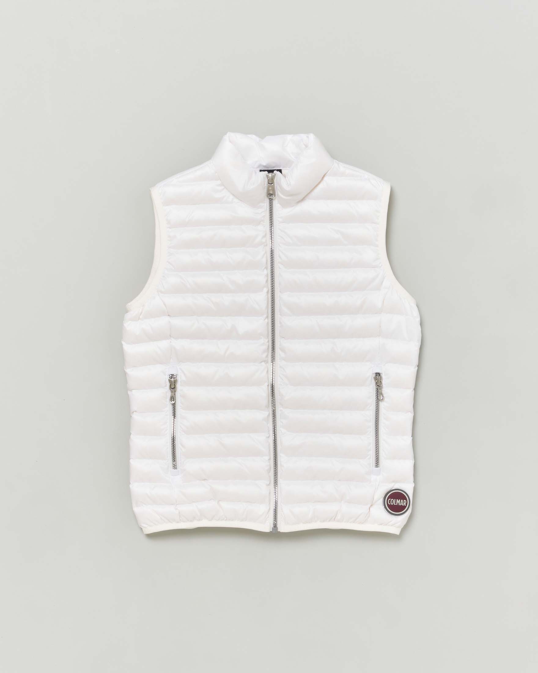 Gilet Originals bianco in nylon imbottito in piuma con collo alto