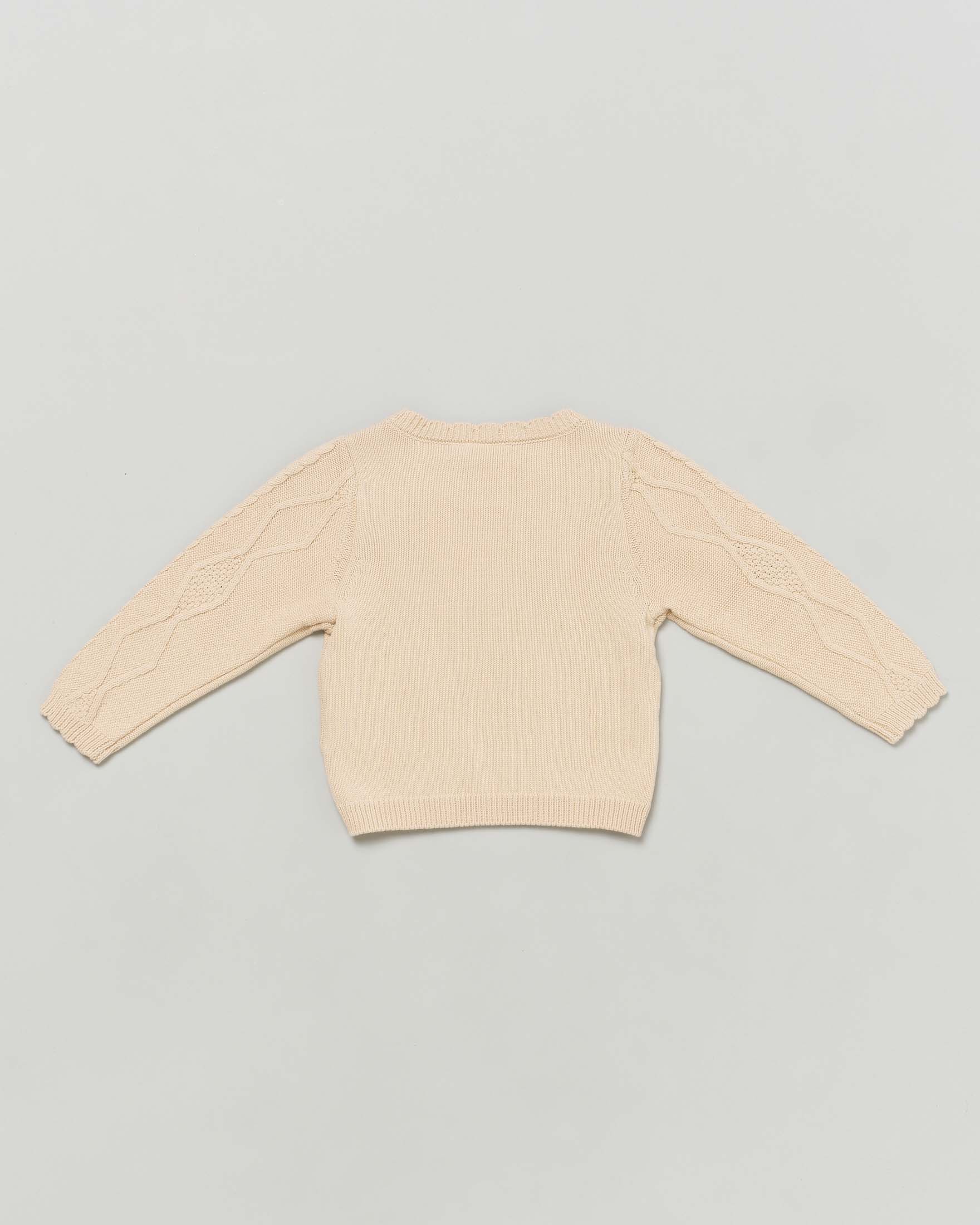 Cardigan beige in cotone con lavotazione jacquard 