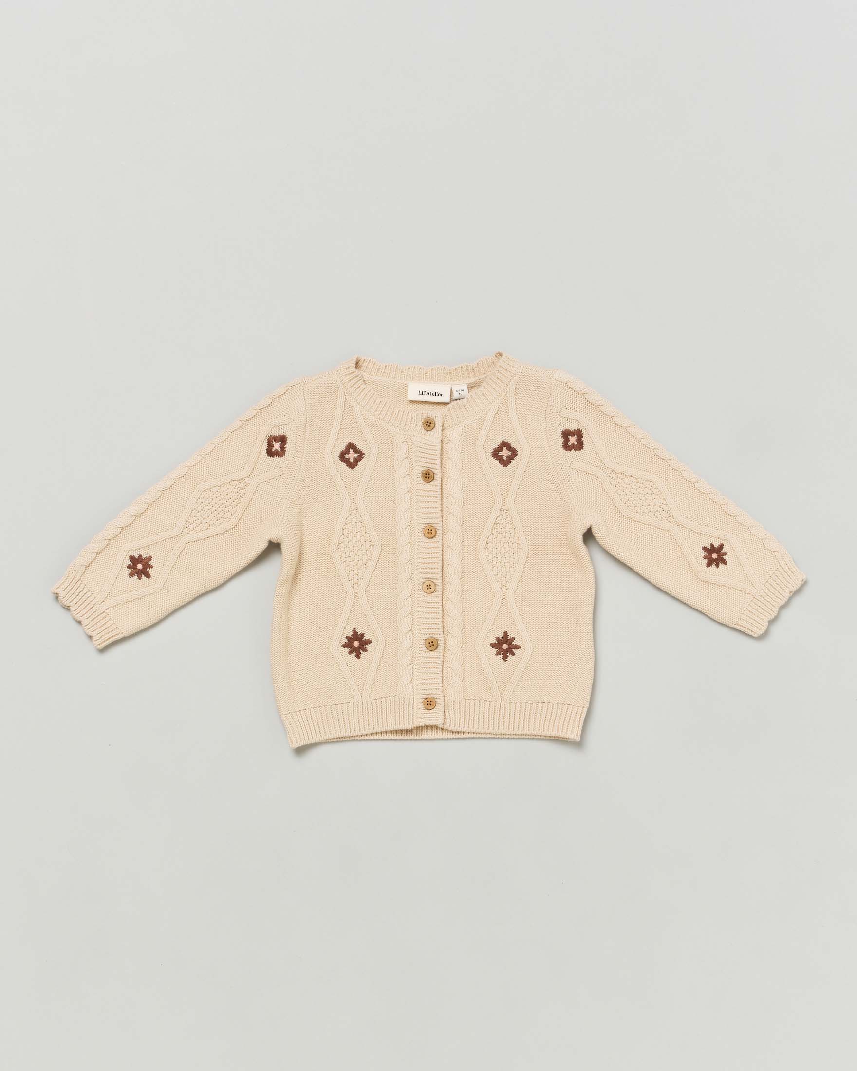 Cardigan beige in cotone con lavotazione jacquard