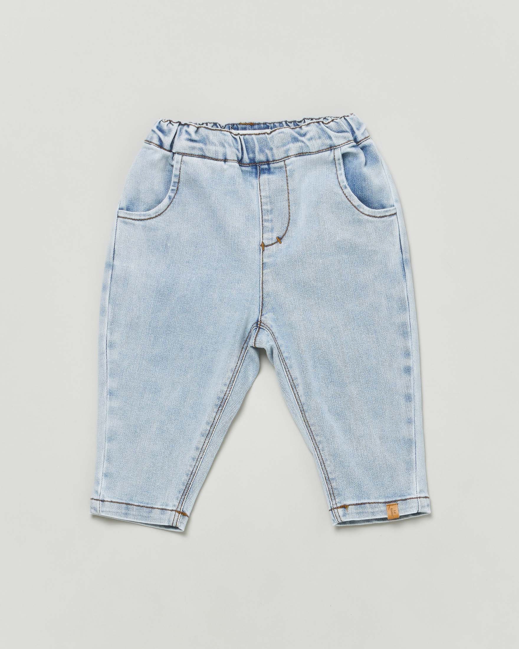 Jeans mom fit a lavaggio chiaro stone washed in cotone stretch 1-18 mesi