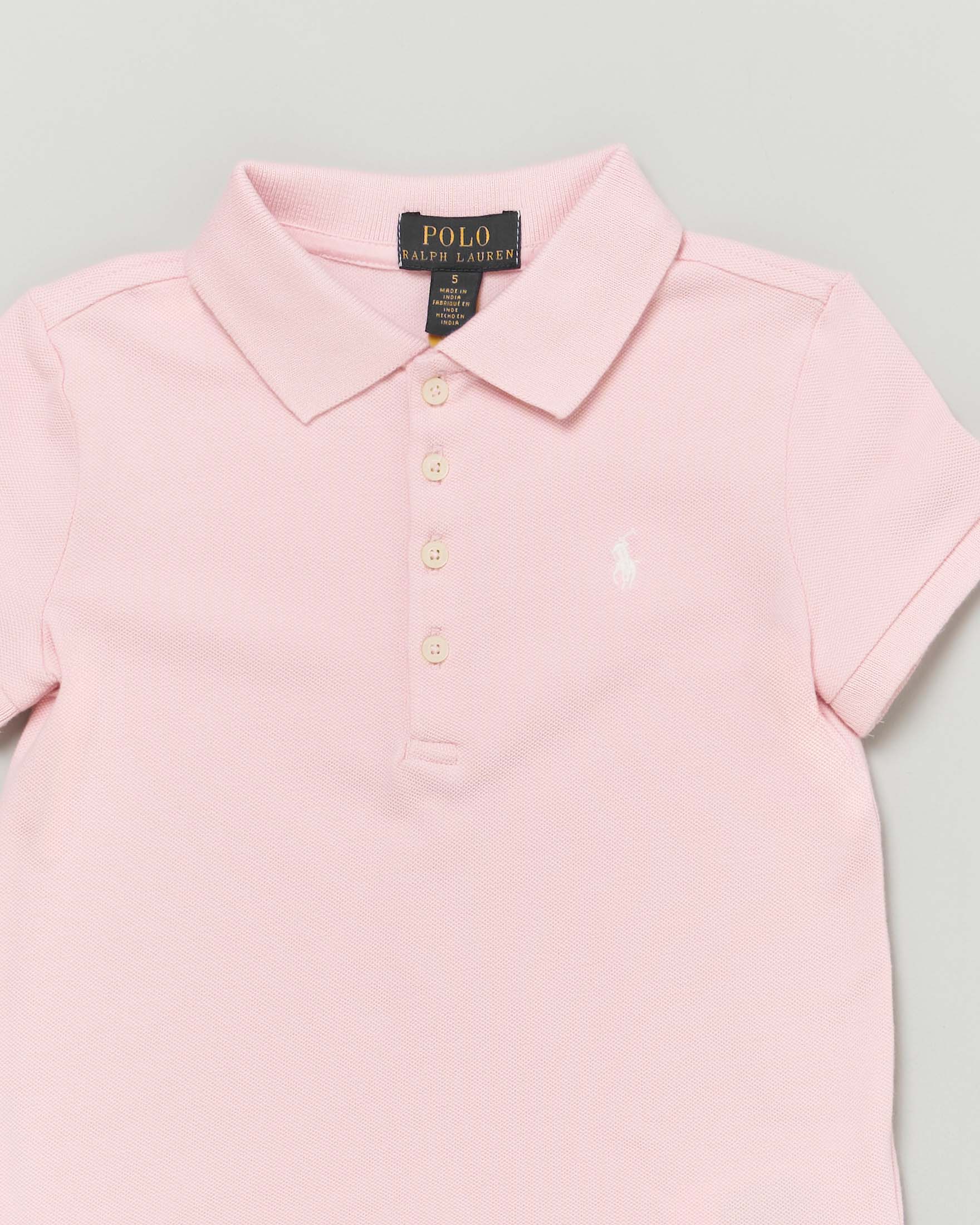 Polo rosa Ralph Lauren a maniche corte in cotone stretch con logo pony bianco  image