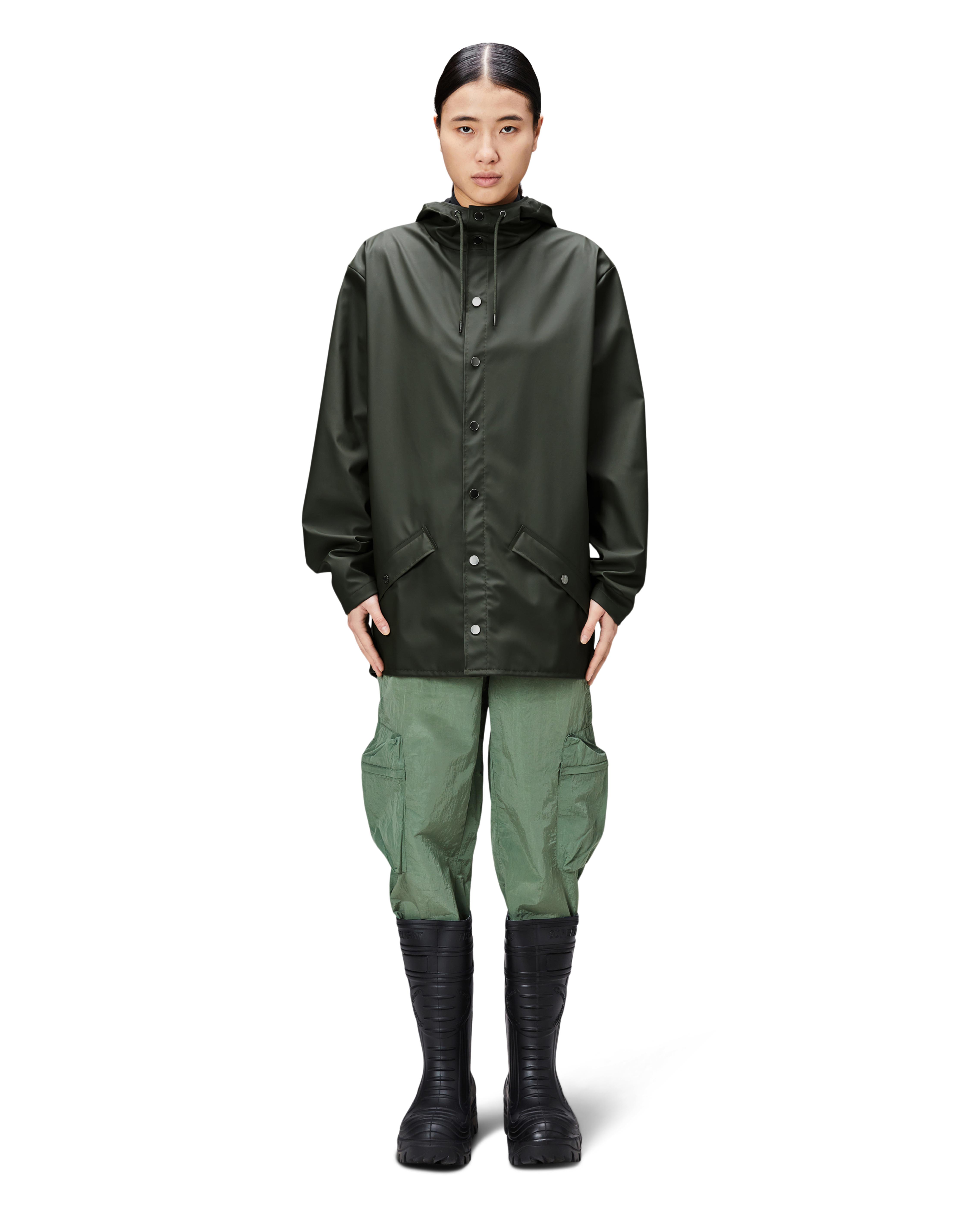 Jacket impermeabile Rains verde militare con cappuccio