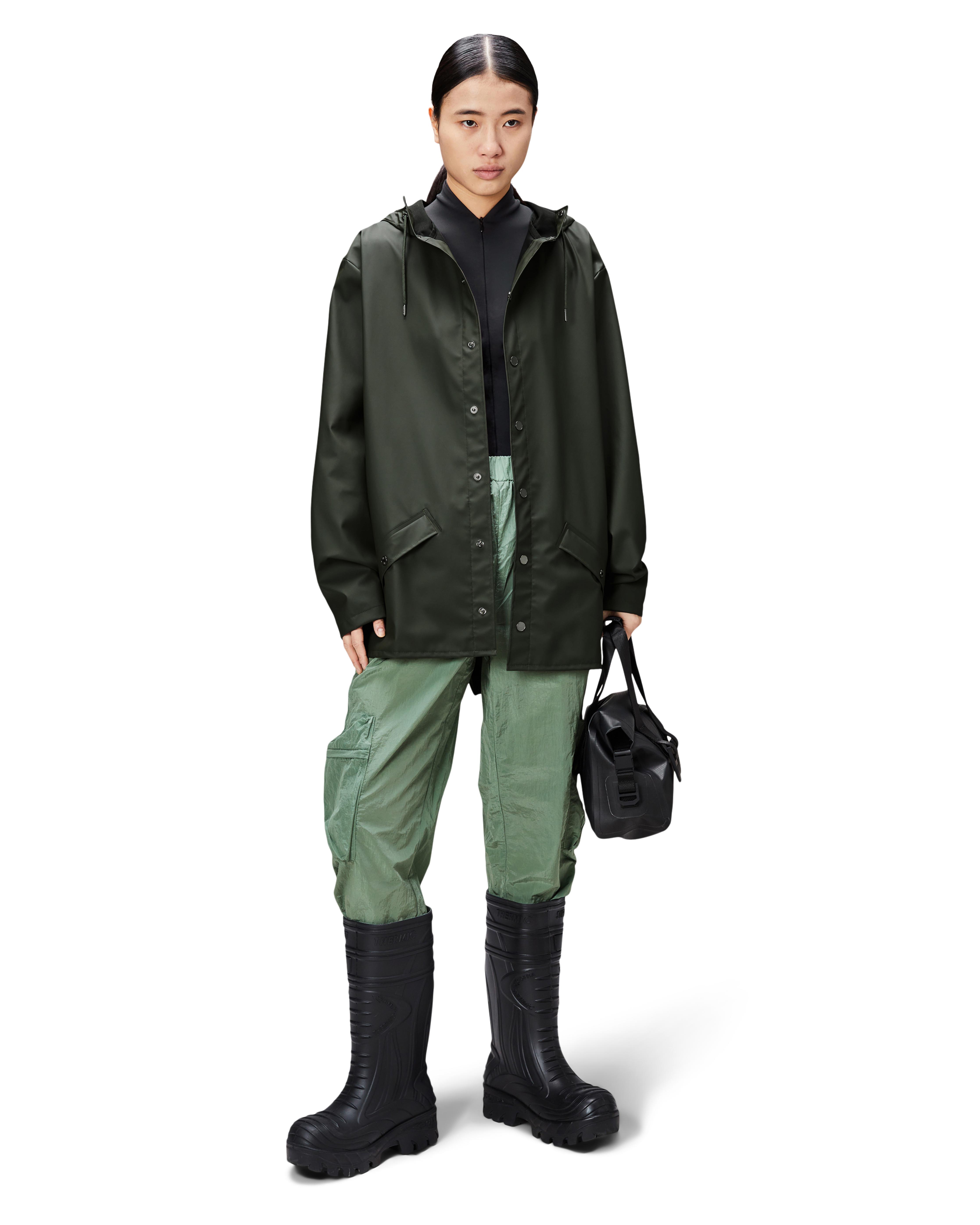 Jacket impermeabile Rains verde militare con cappuccio image