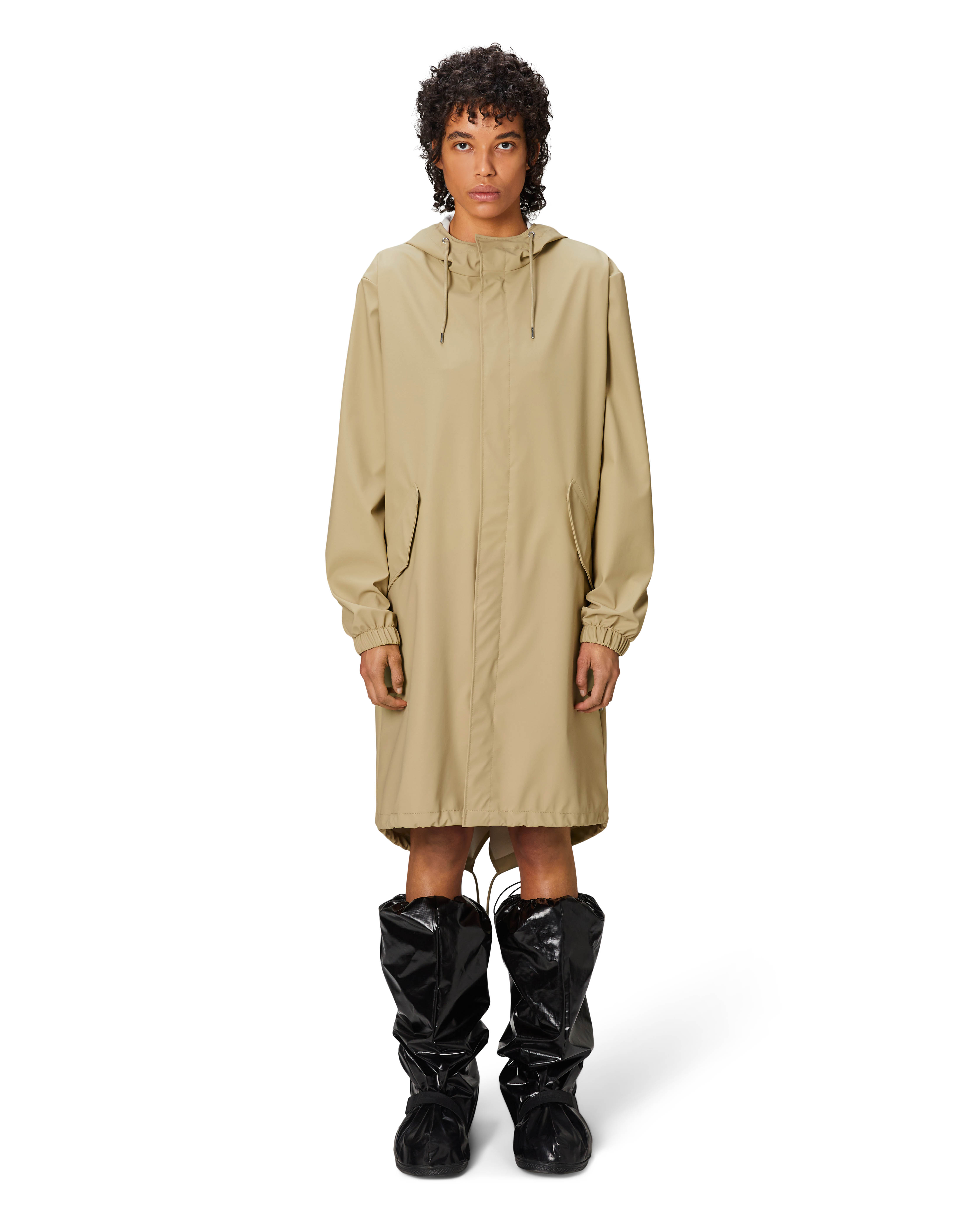 Fishtail Parka lungo color sabbia leggero con cappuccio fisso e visiera