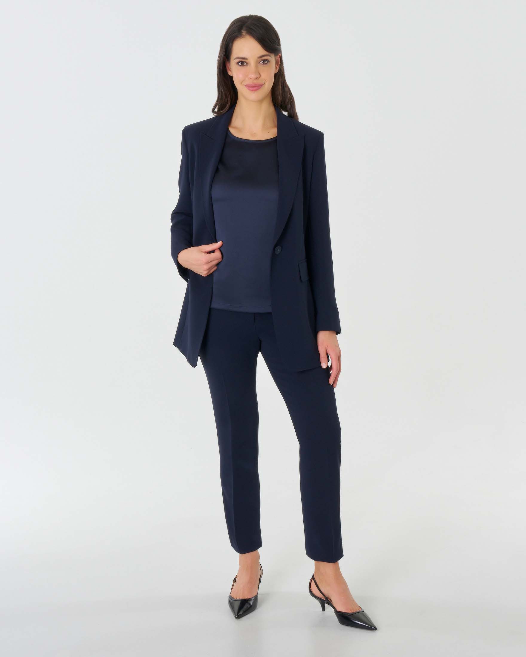 Pantaloni blu alla caviglia in cady dalla linea slim