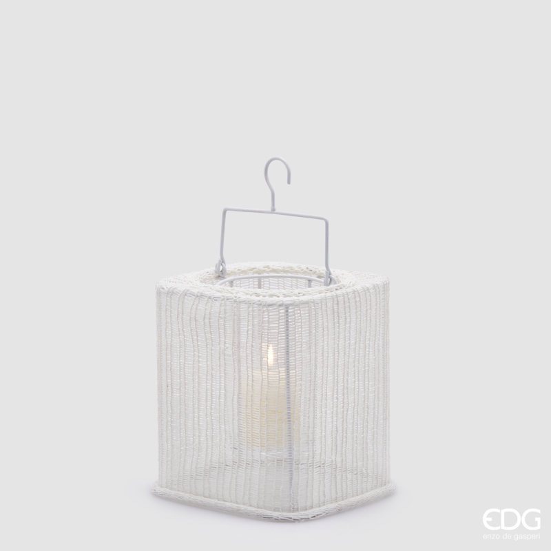 Lanterna Tessuto Rettangolare Bianca con Manico 18x18x22h Edg