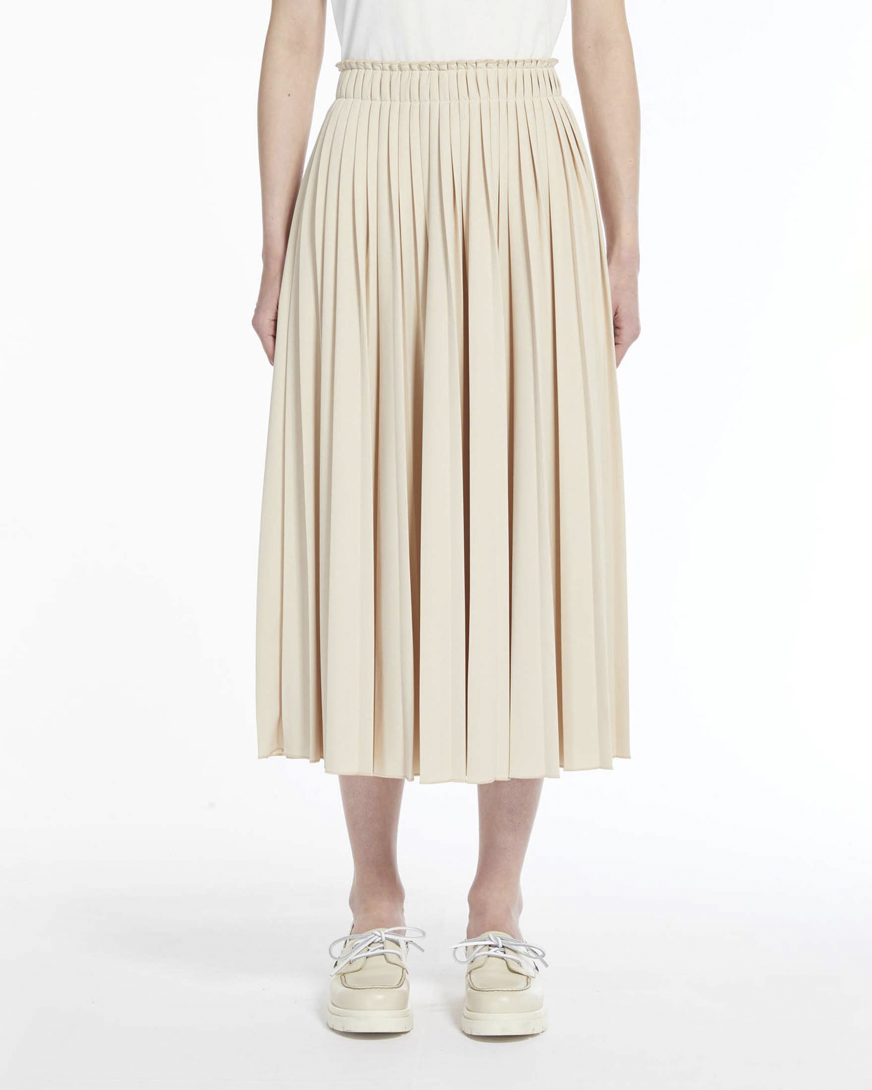 Gonna midi beige plissettata in jersey con elastico in vita