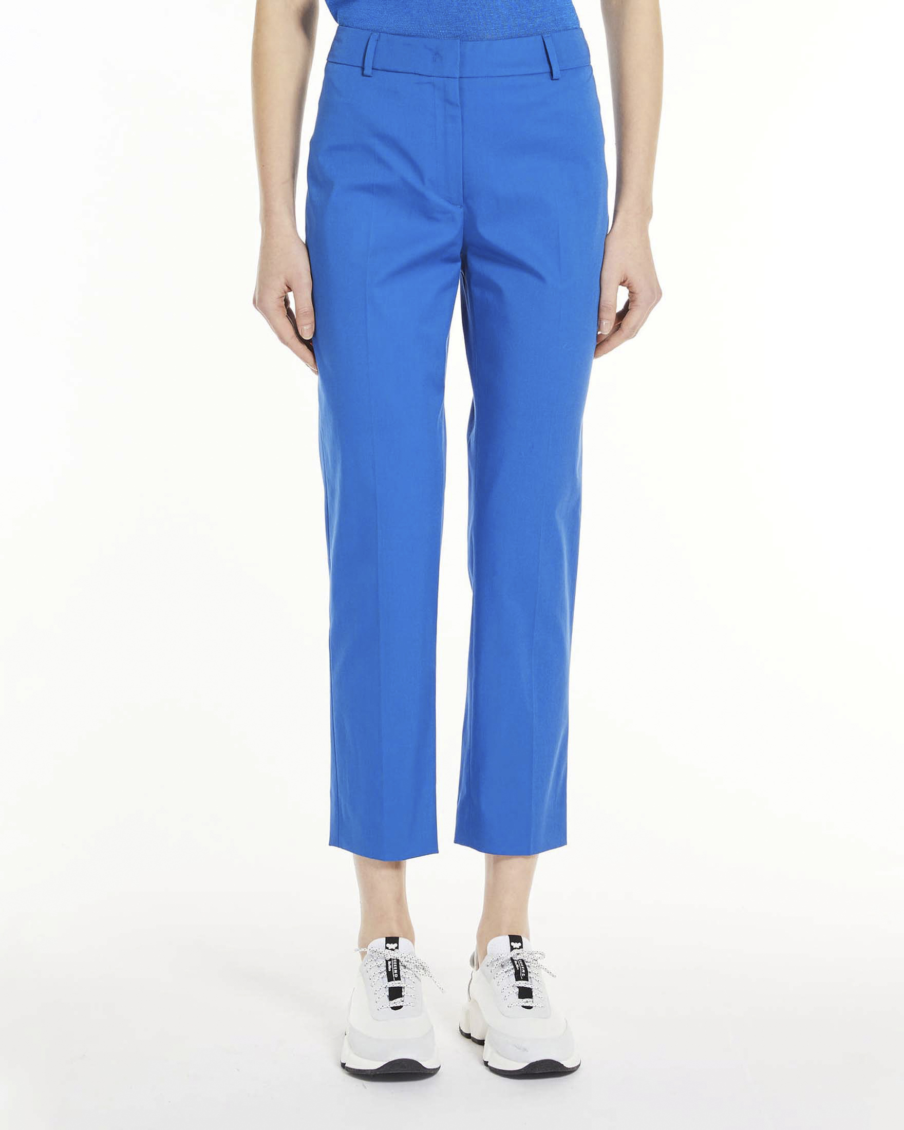 Pantaloni blu in China in cotone leggero stretch dalla linea dritta