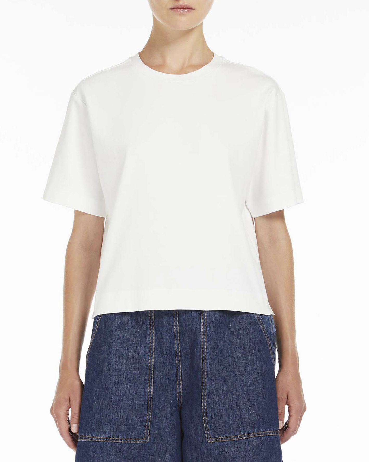 T-shirt bianca boxy Weekend Max Mara in cotone con fondo più lungo sul retro