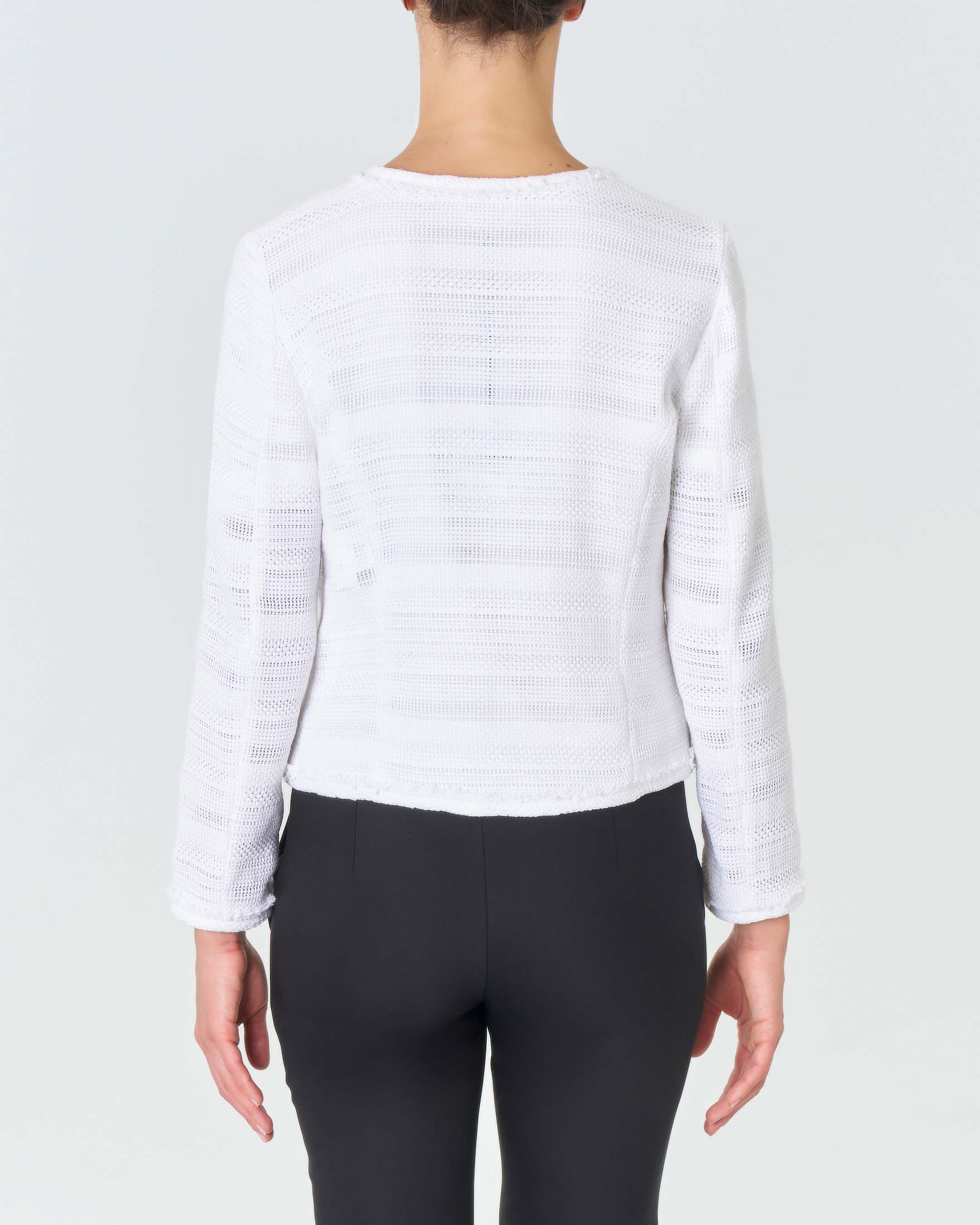 Giacca bianca in stuoia di misto cotone traforato con scollo tondo