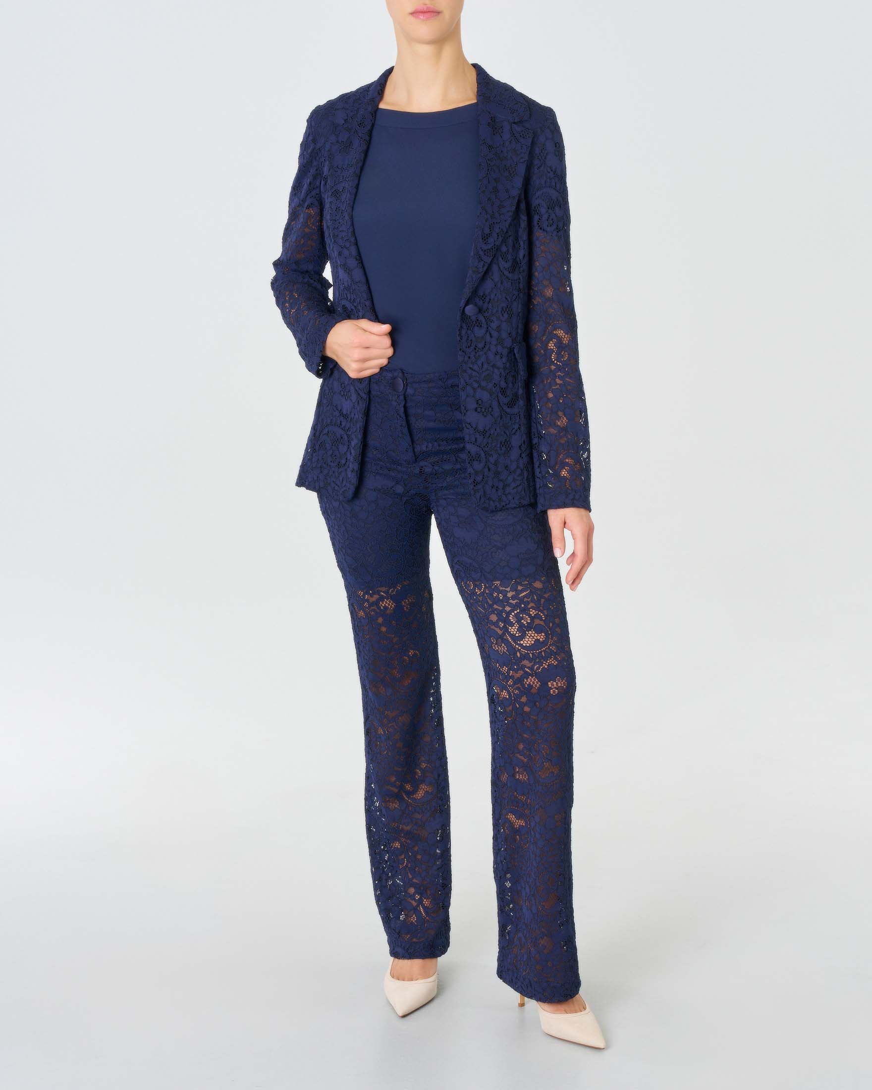 Pantaloni blu in pizzo stretch a zampa image