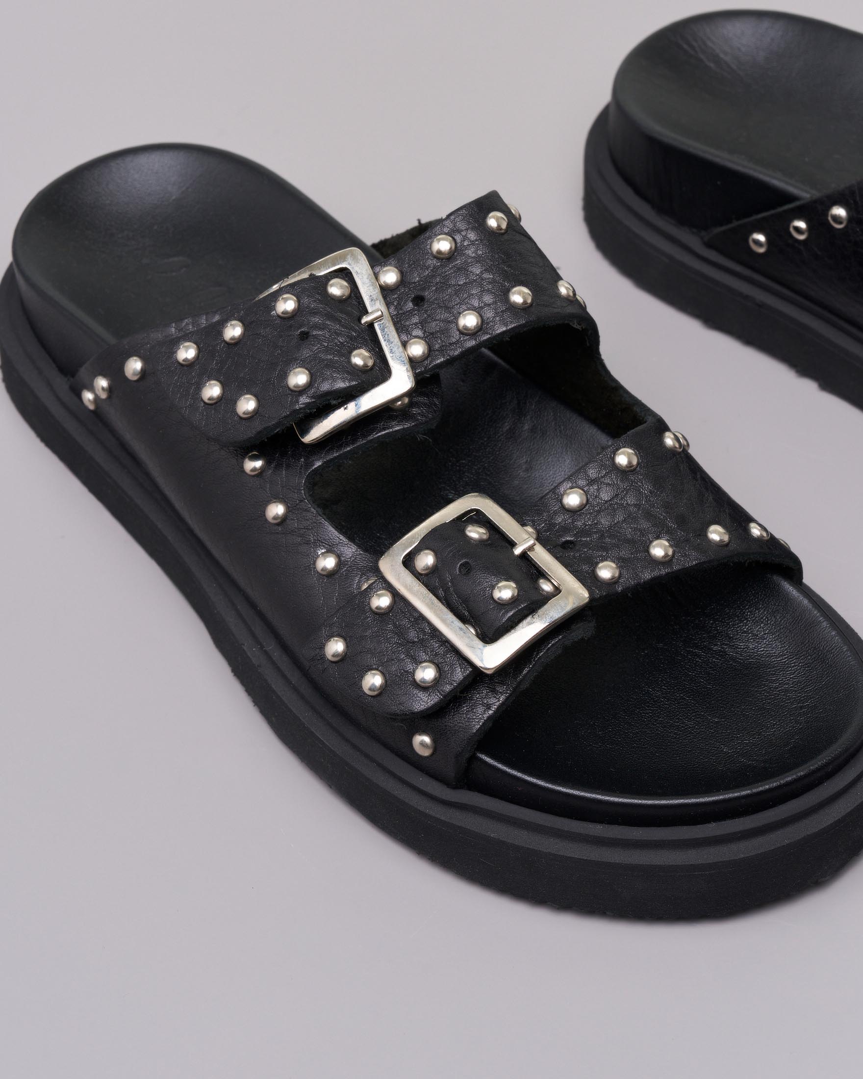 Strass Sandali Borchie Pelle Sandali Bassi Sandali Neri E Bianchi