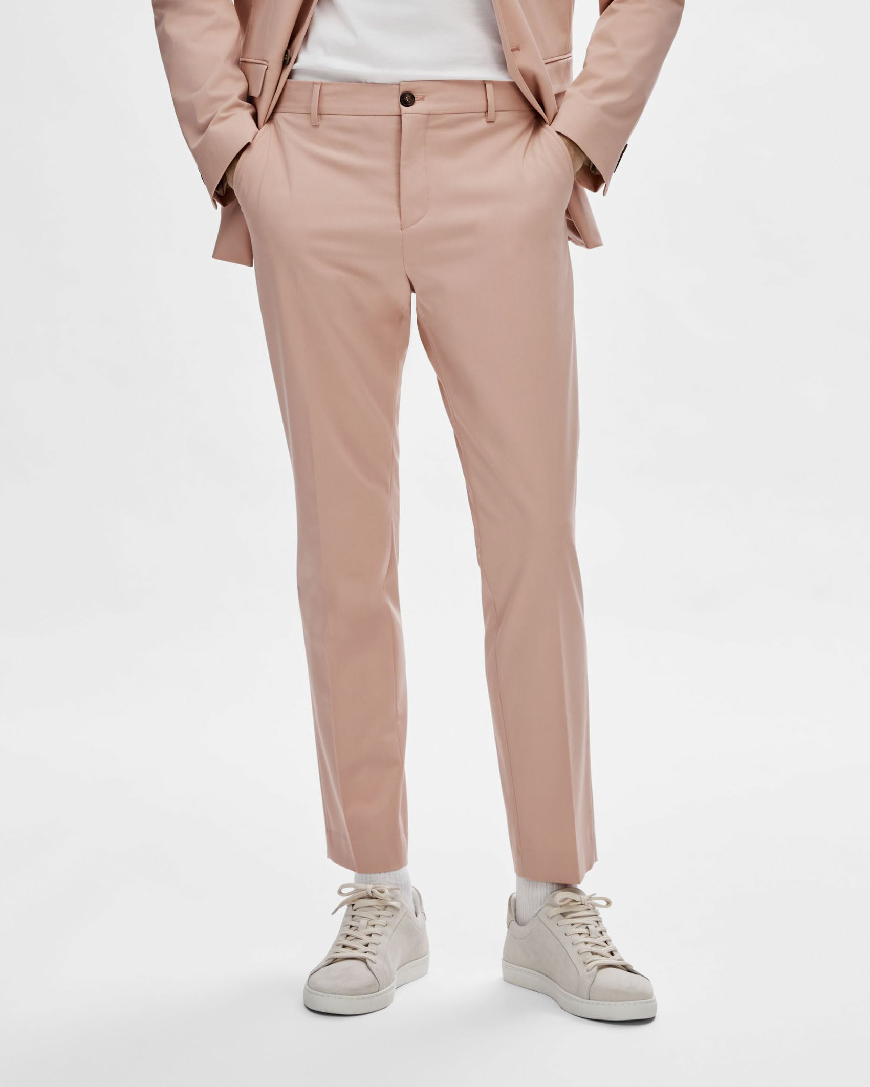 Pantaloni slim rosa in tela di misto viscosa stretch