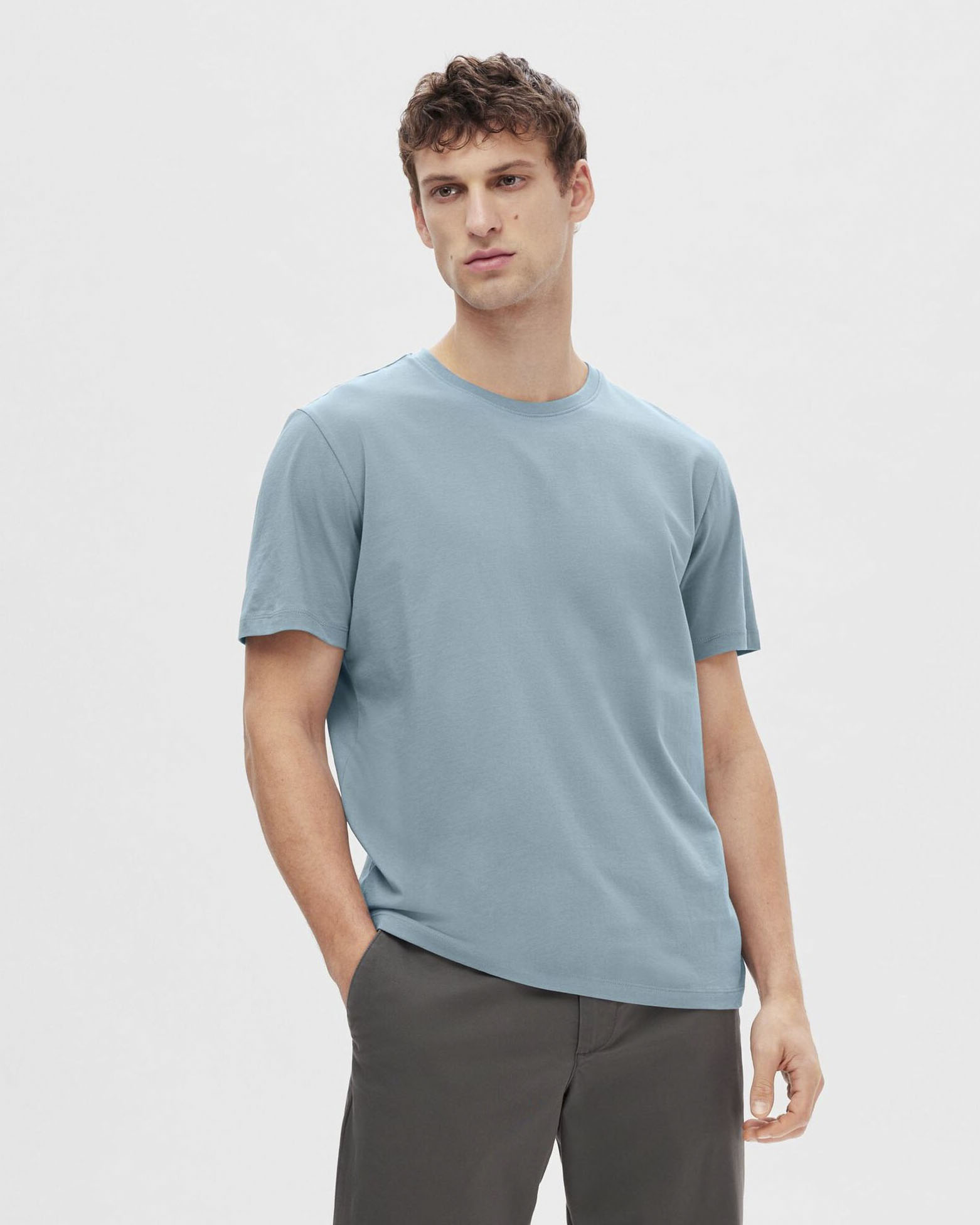 T-shirt avio tinta unita in puro cotone dal taglio dritto