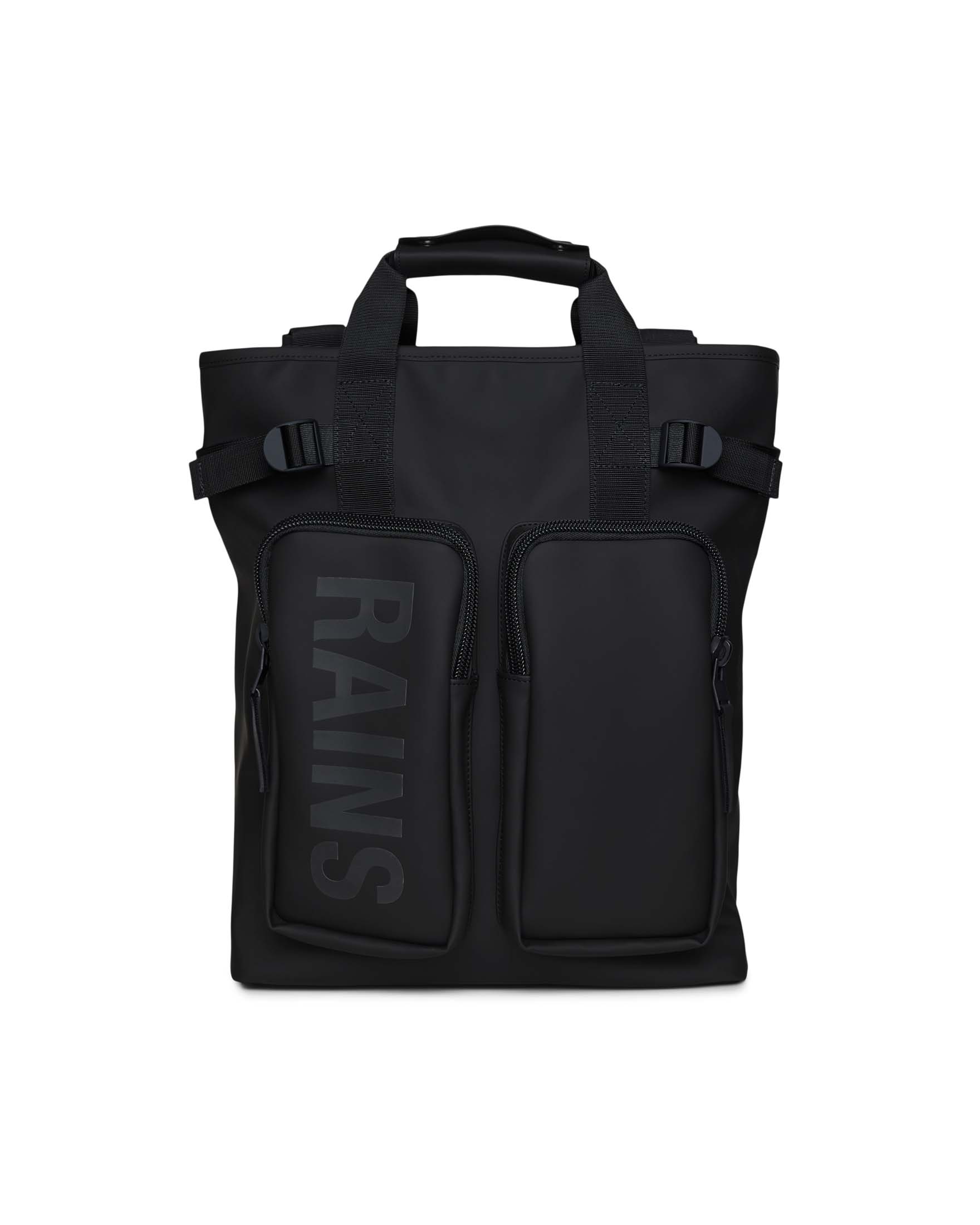 Texel Tote Backpack nera in tessuto impermeabile effetto gommato