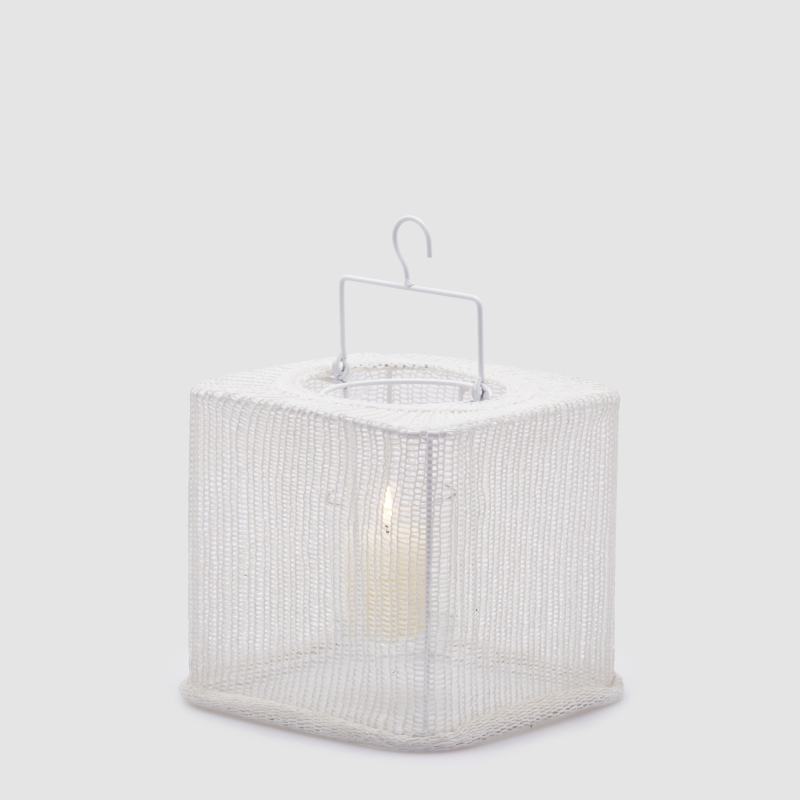 Lanterna Tessuto Cubo Bianca con Manico 22x22x22h Edg