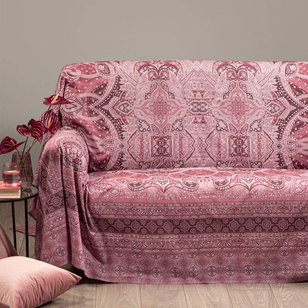 Sobel Copritutto Mezzero In Cotone Stampato A Mano 250x260 Cm - Camelia Rosa