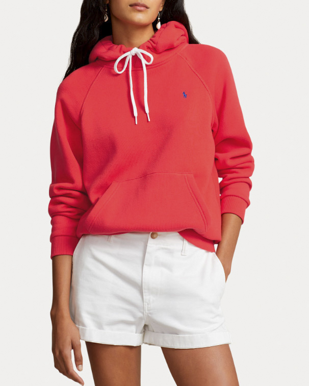 Felpa color corallo in misto cotone con cappuccio e maniche a marsupio image