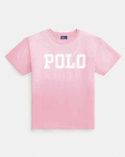 T-shirt rosa corallo in cotone con scritta logo Polo bianca stampata