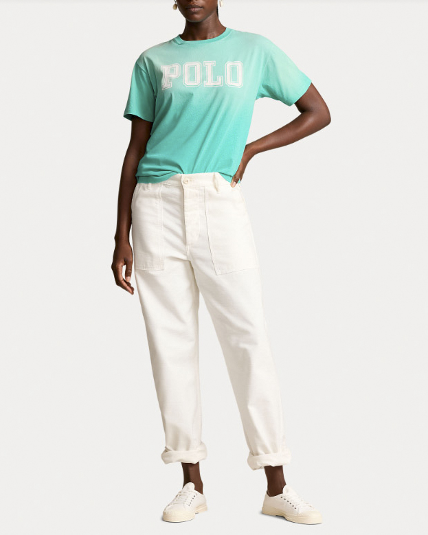 T-shirt verde acqua in cotone con scritta logo Polo bianca stampata image