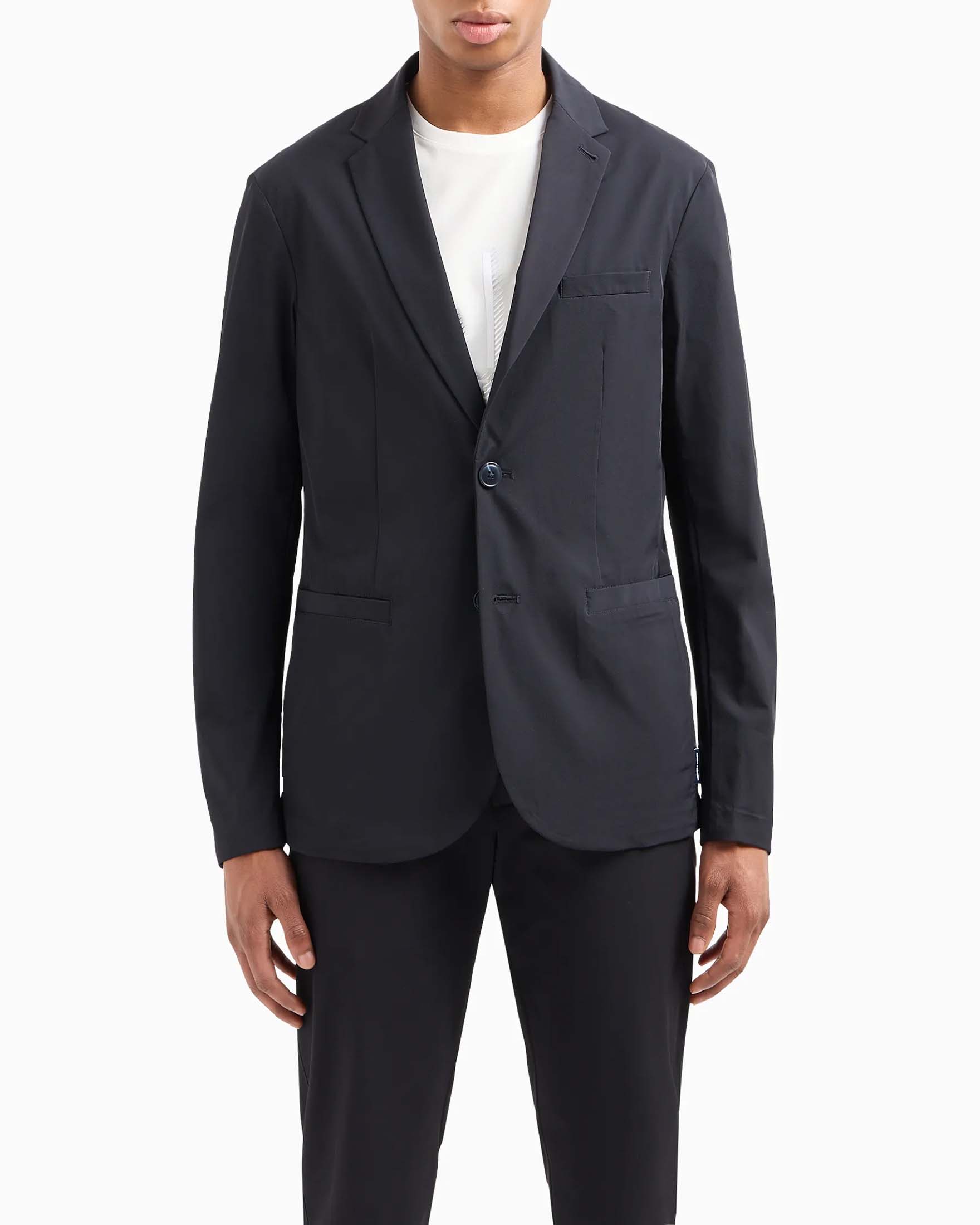 Blazer Exchange blu in twill bi-stretch con rever classico e chiusura monopetto