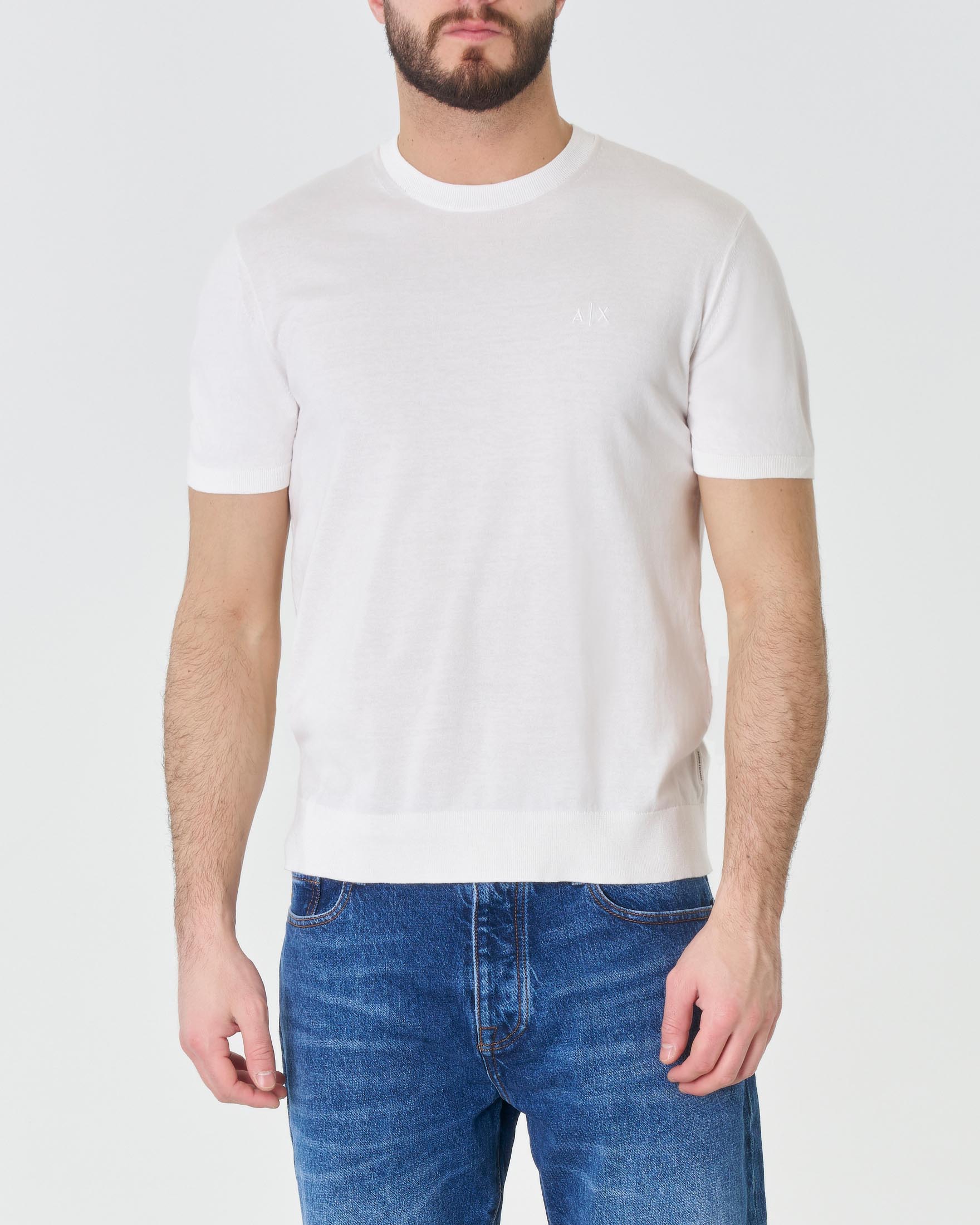 T-shirt Exchange bianca mezza manica in maglia di cotone