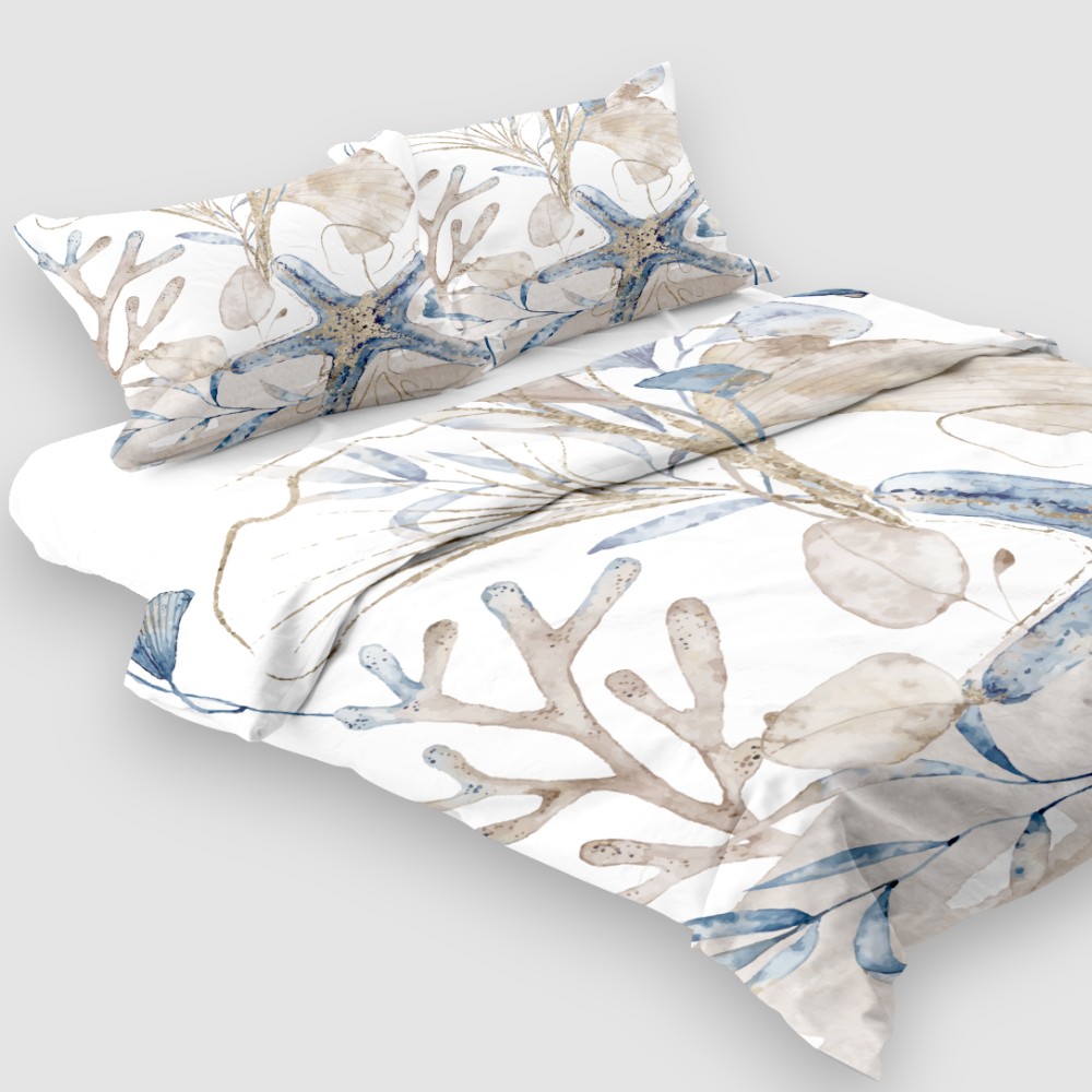 Set Biancheria Da Letto King Coastal 3 Pezzi - Trapunta Reversibile Con Tartarughe E Coralli - 3