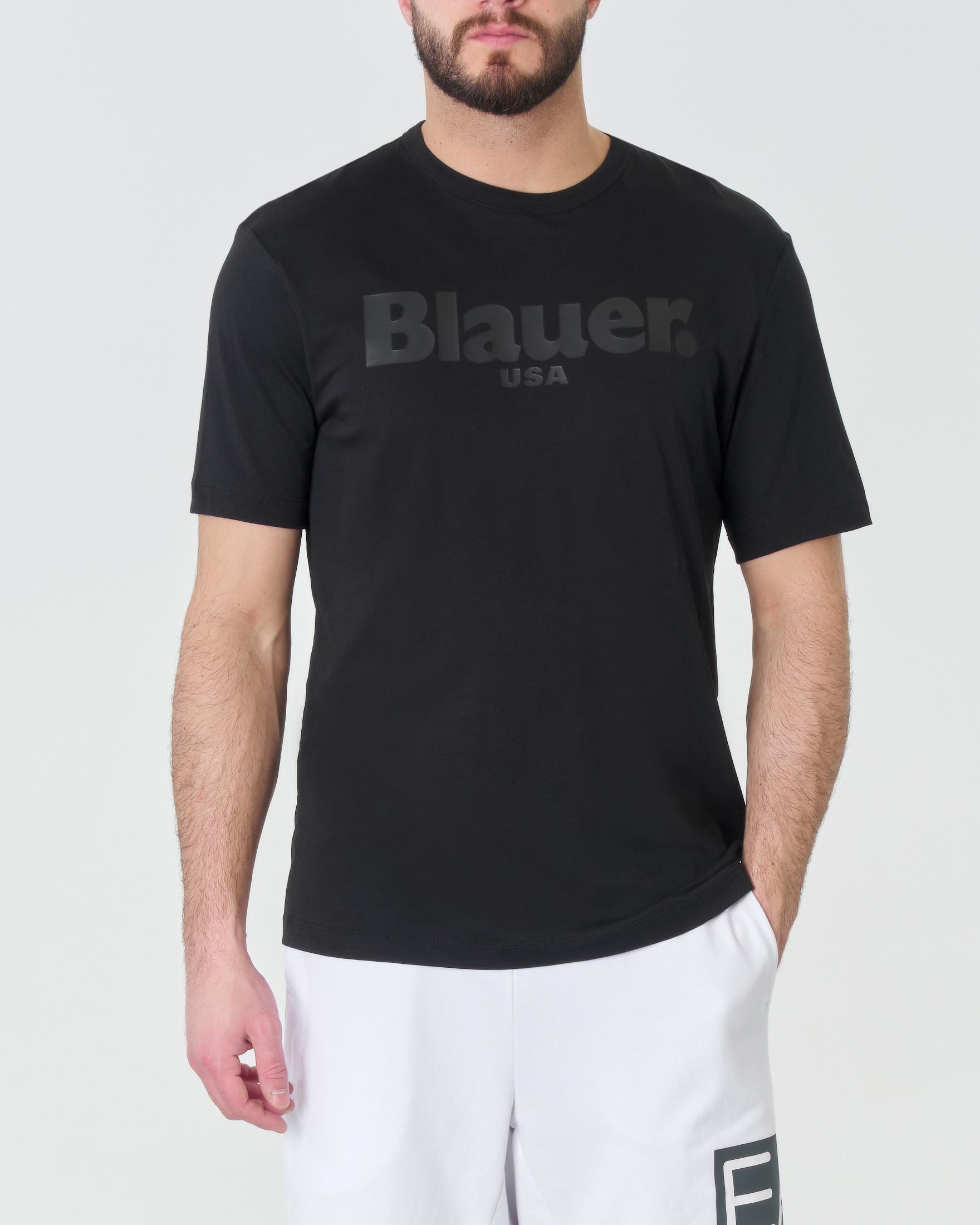 Blauer T-shirt uomo manica corta in cotone blu