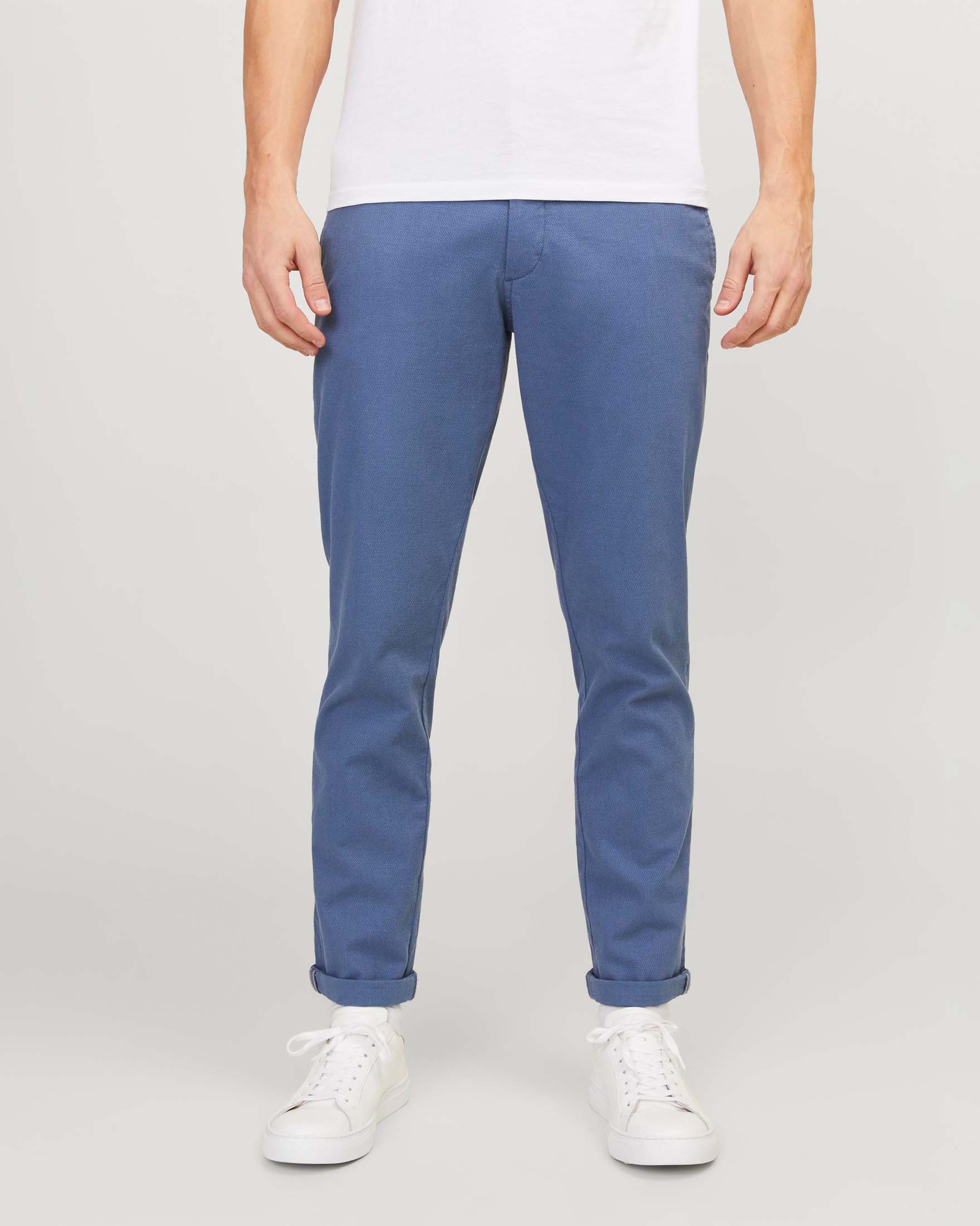 Pantaloni chino slim-fit a vita bassa color avio in cotone stretch armaturato