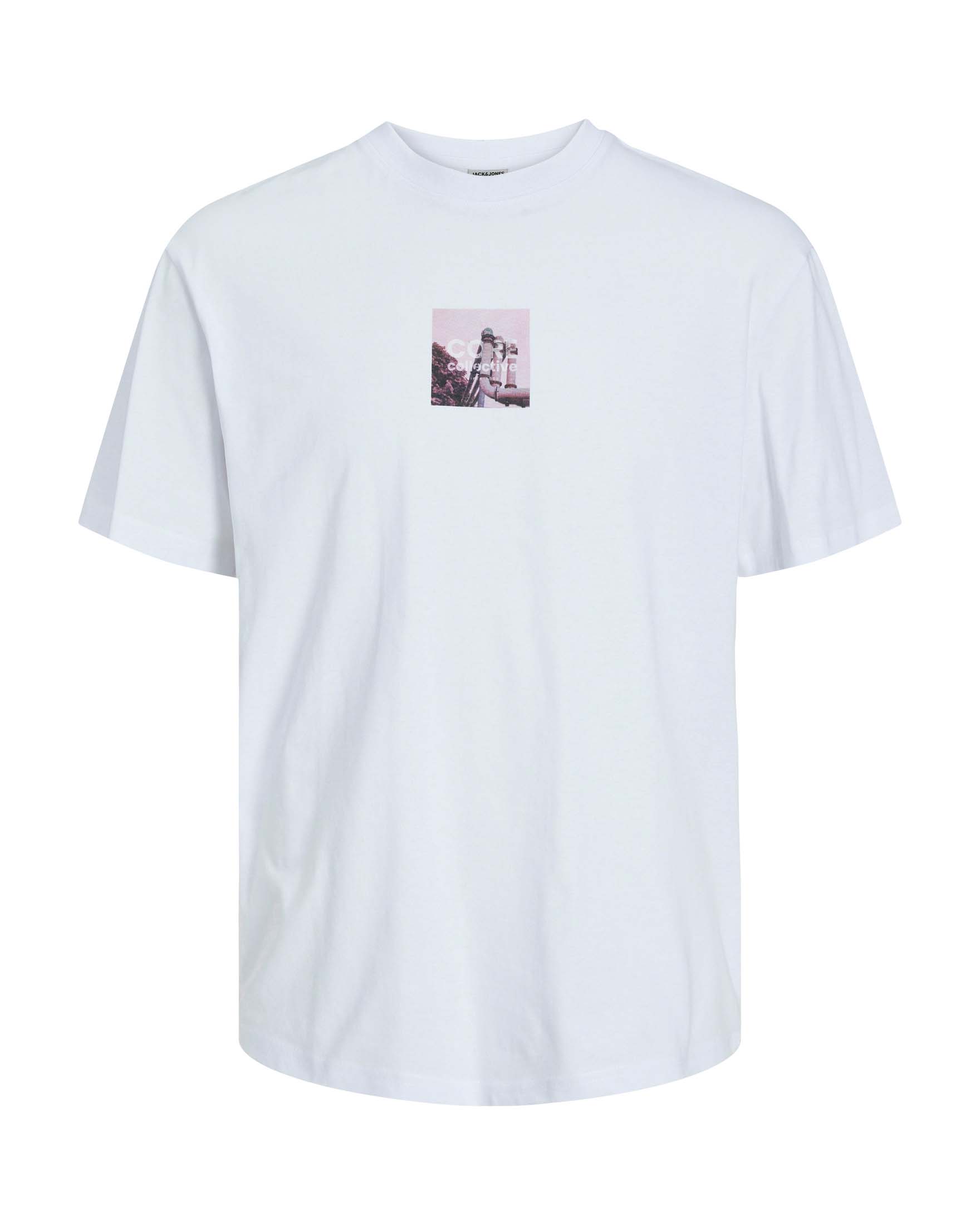 T-shirt bianca relaxed-fit in puro cotone con stampa tubi fronte e retro