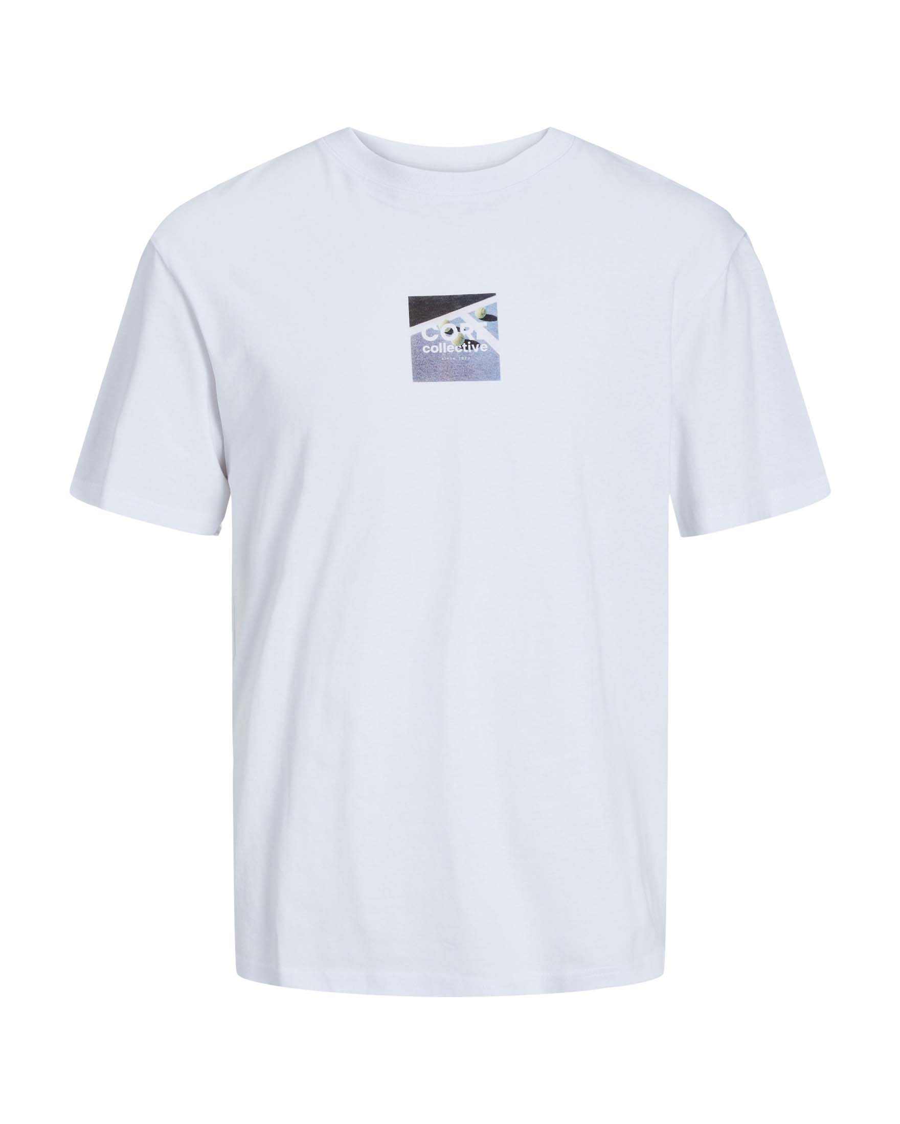T-shirt bianca relaxed-fit in puro cotone con stampa tennis fronte e retro