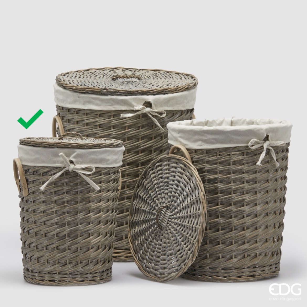 Cesto Portabiancheria Rotondo con Coperchio e Tessuto S3 M1 d.30 h.40 Edg