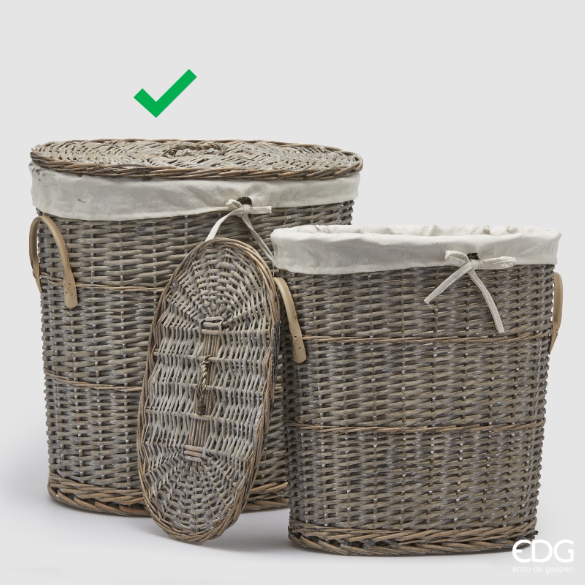 Cesto Portabiancheria Ovale con Coperchio e Tessuto S2 M2 52x36x56h Edg