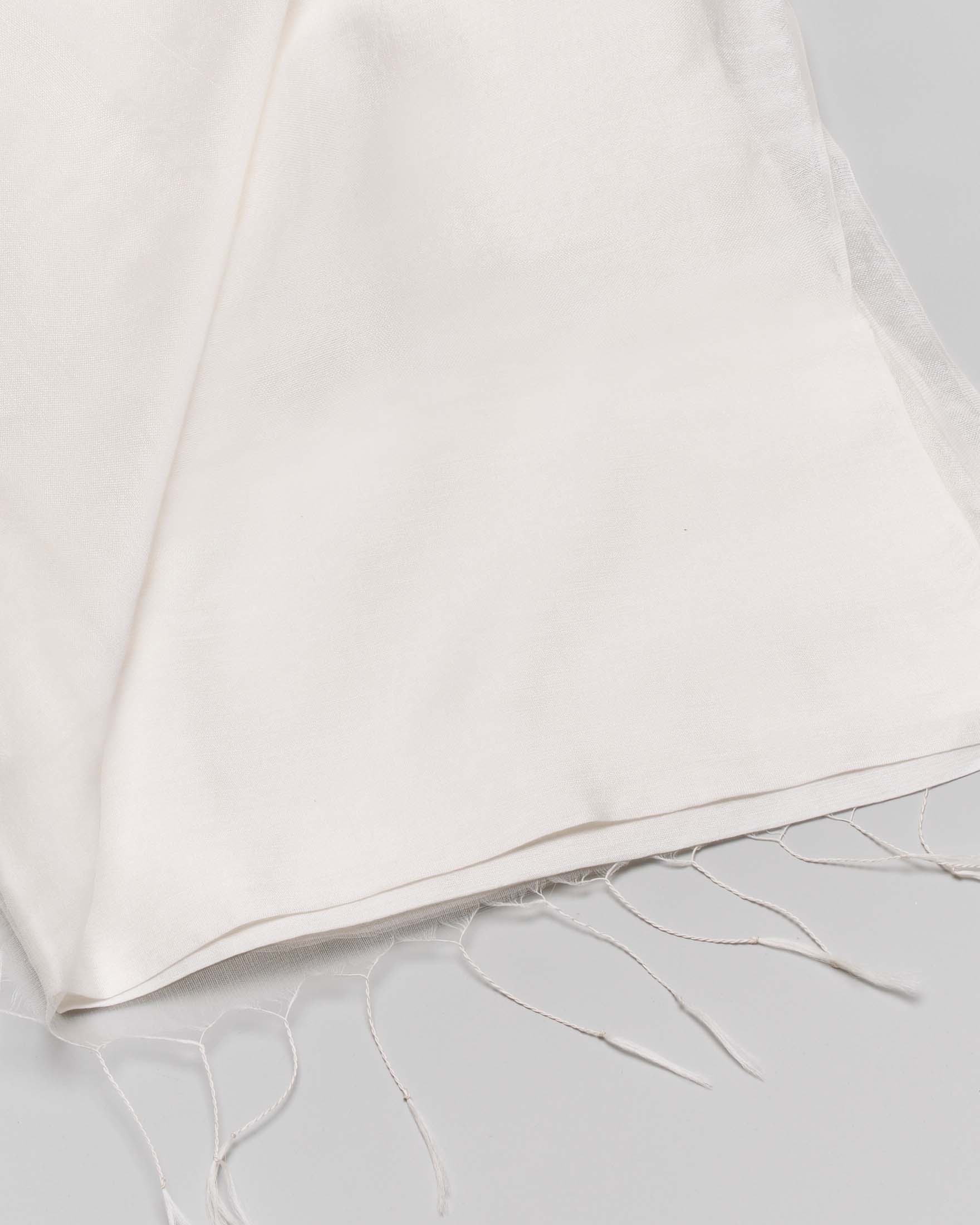 Stola bianca in georgette con frangette e riquadro in doppio tessuto al fondo image