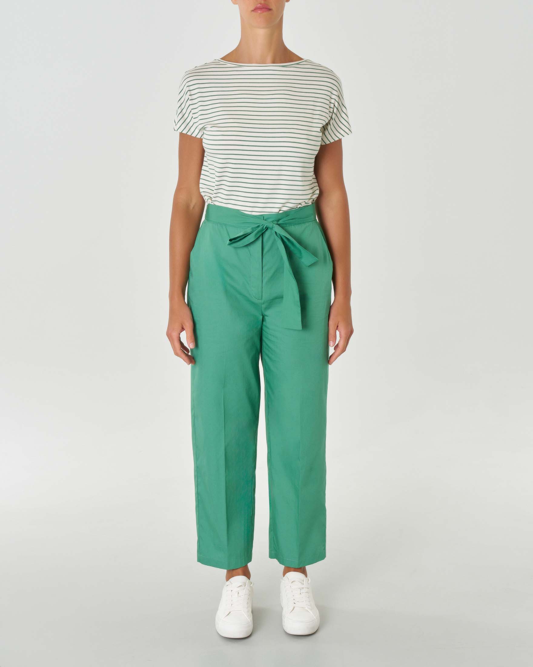 Pantaloni verde brillante straight in cotone con cintura in vita
