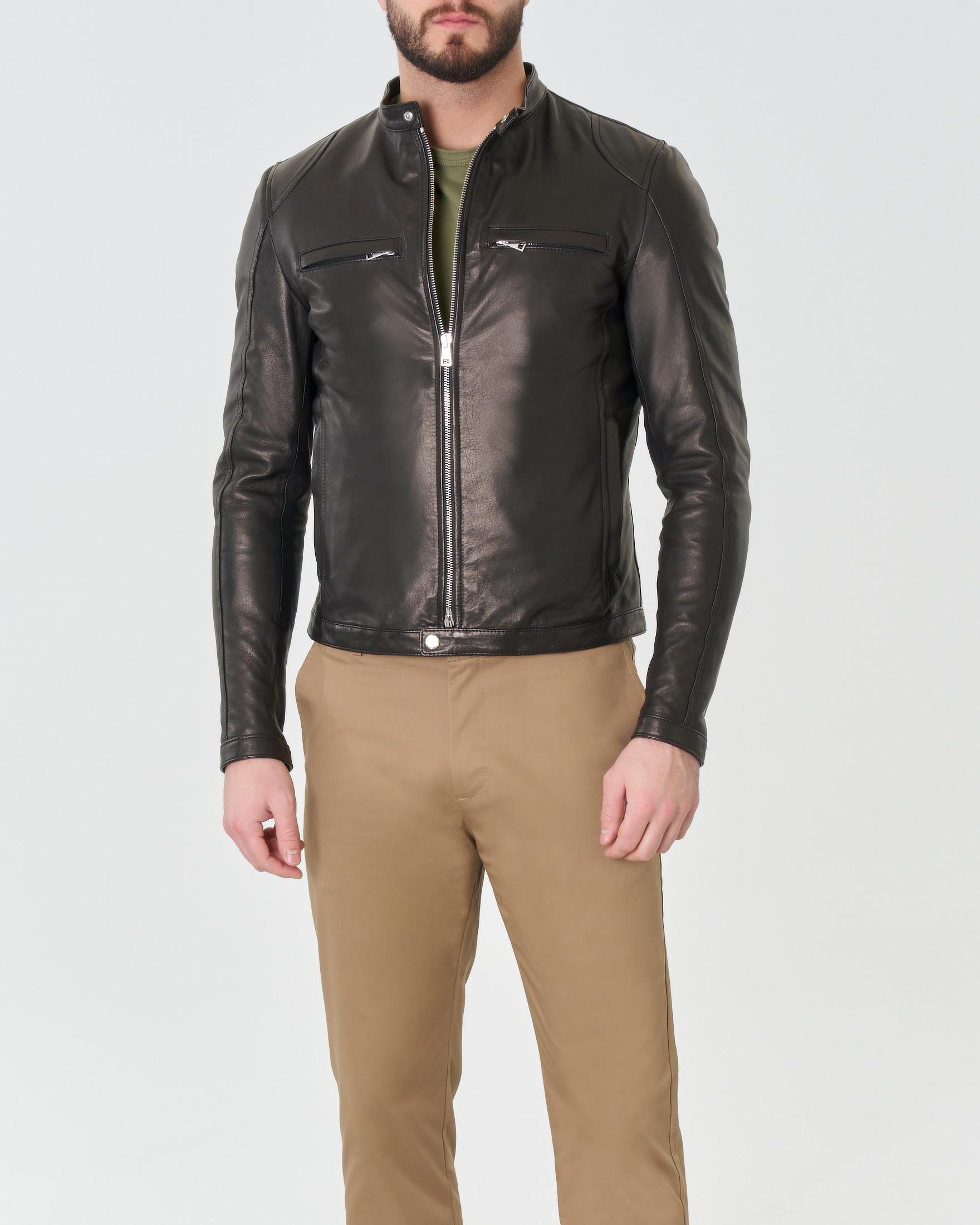 Giubbino biker nero in vera pelle