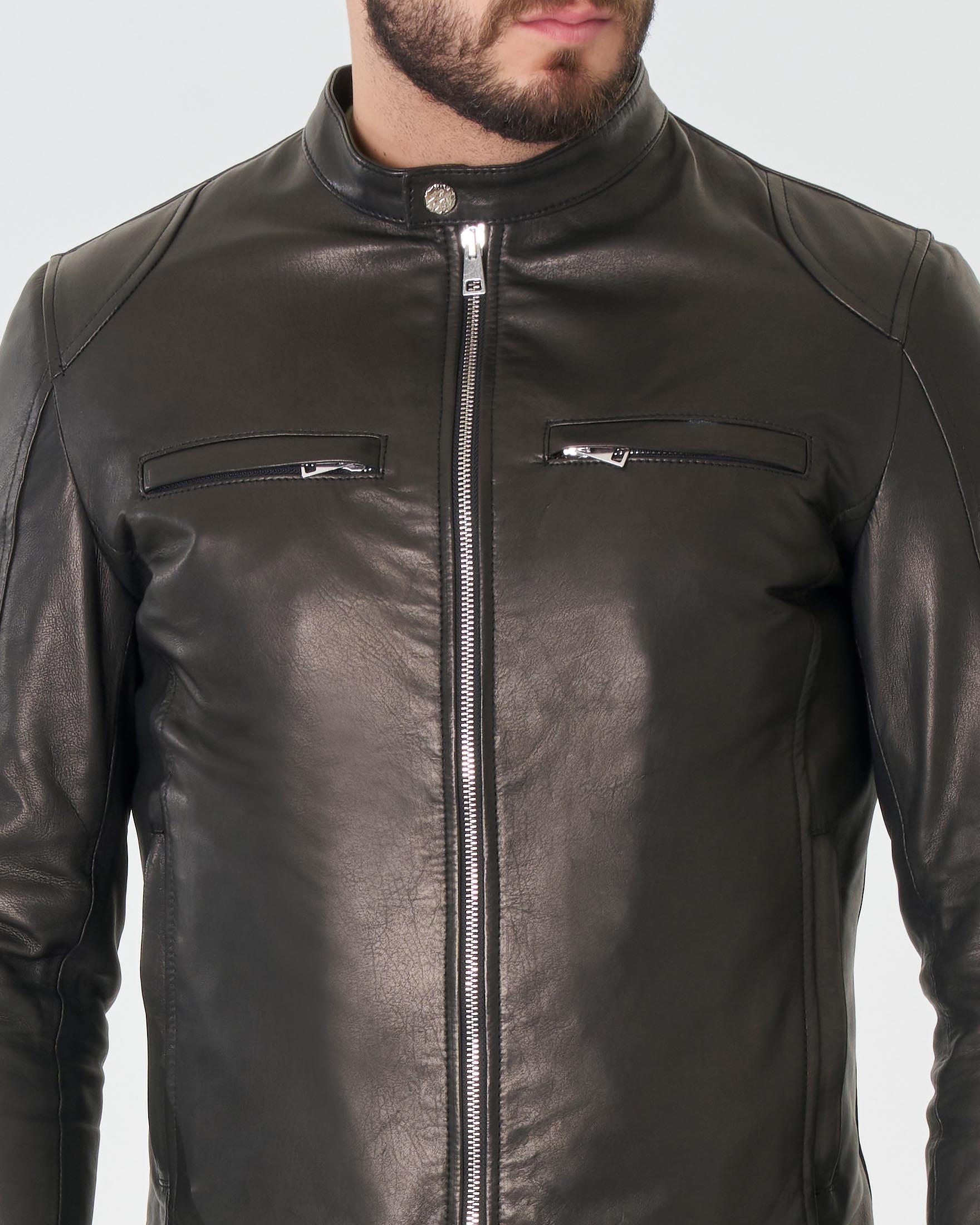 Giubbino biker nero My Stuff in vera pelle image