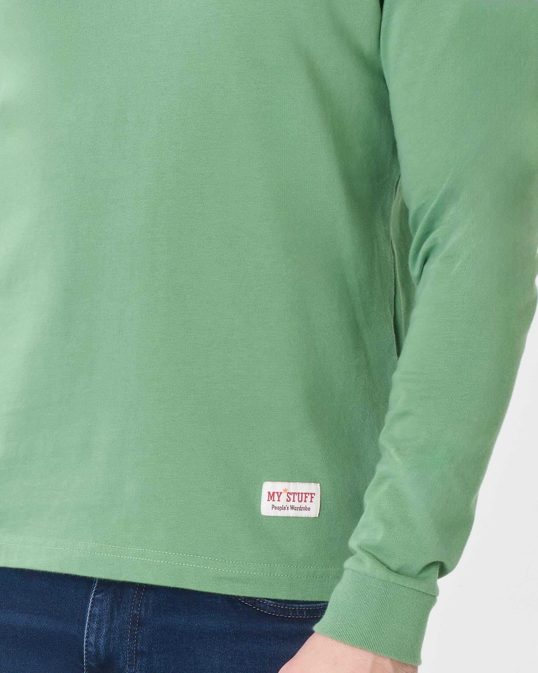 Polo verde manica lunga in pima cotton con colletto bianco image